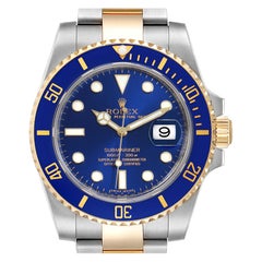 Rolex Submariner Blue Dial Steel Yellow Gold Men's Watch 116613 Box Card