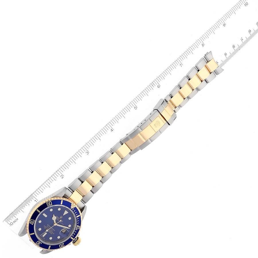 Rolex Submariner Blaues Zifferblatt Stahl-Gelbgold-Herrenuhr 16613 Box Card im Angebot 7
