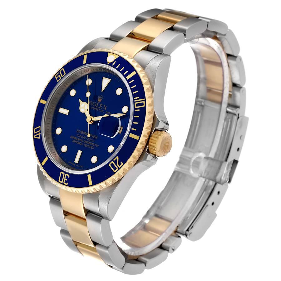 Rolex Submariner Blaues Zifferblatt Stahl-Gelbgold-Herrenuhr 16613 Box Card im Angebot 1