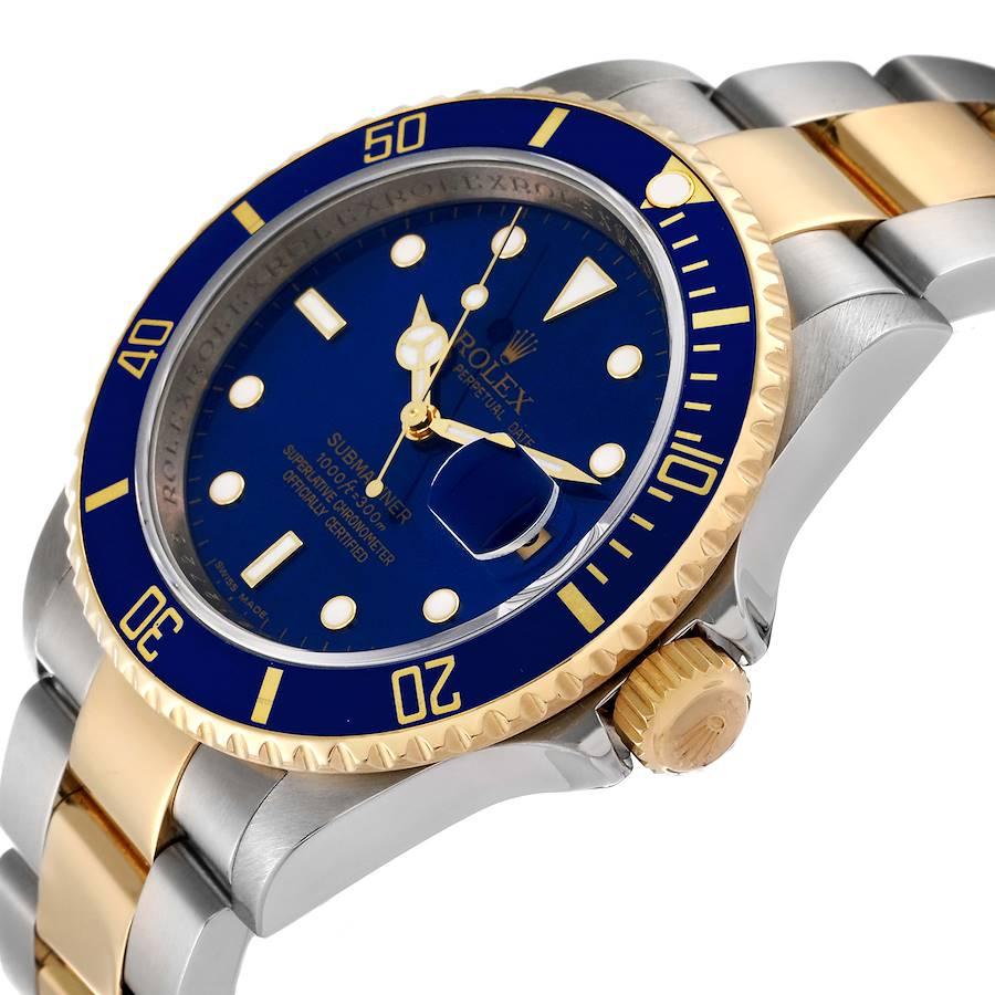 Rolex Submariner Blaues Zifferblatt Stahl-Gelbgold-Herrenuhr 16613 Box Card im Angebot 2