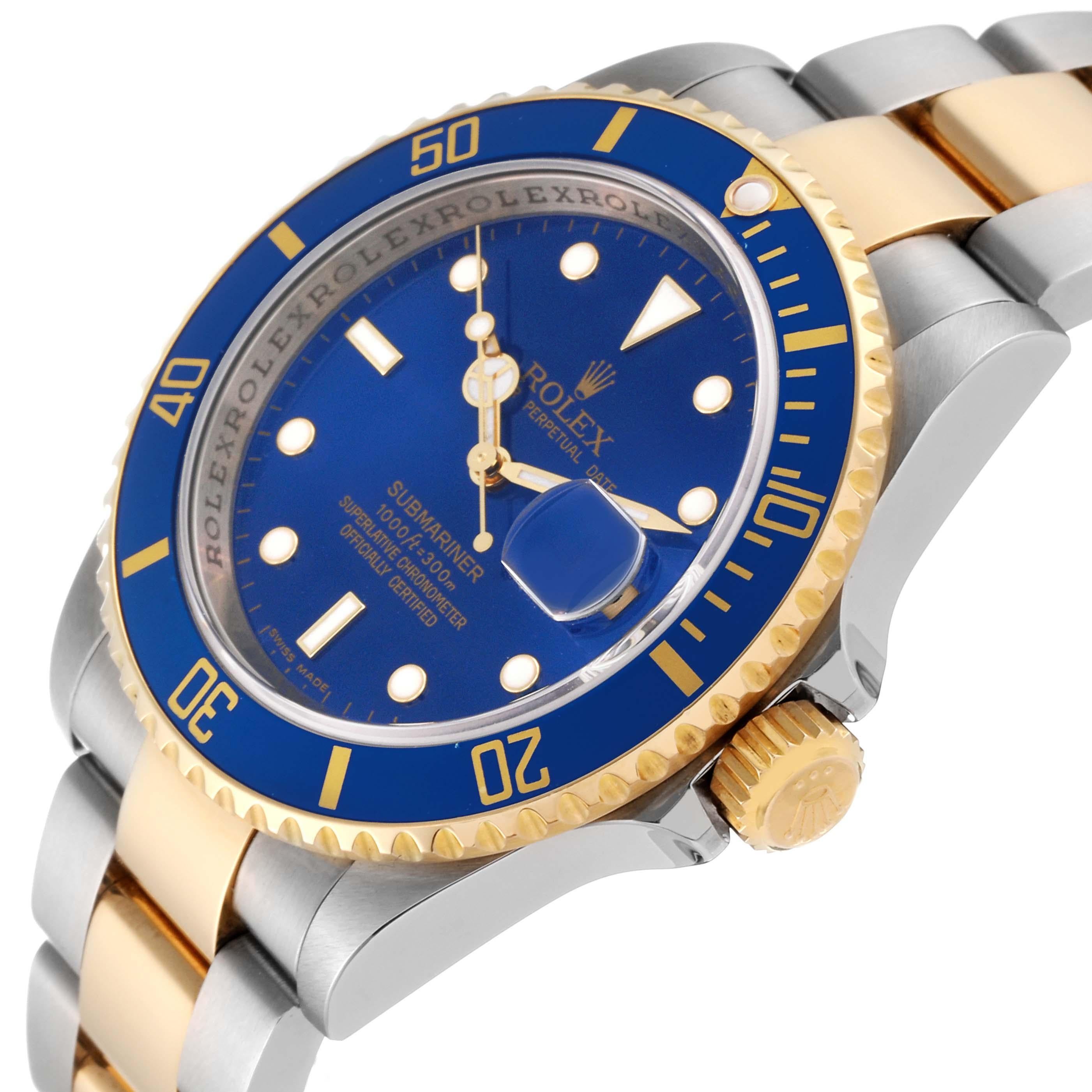 Rolex Submariner Blue Dial Steel Yellow Gold Mens Watch 16613 Box Card For Sale 1