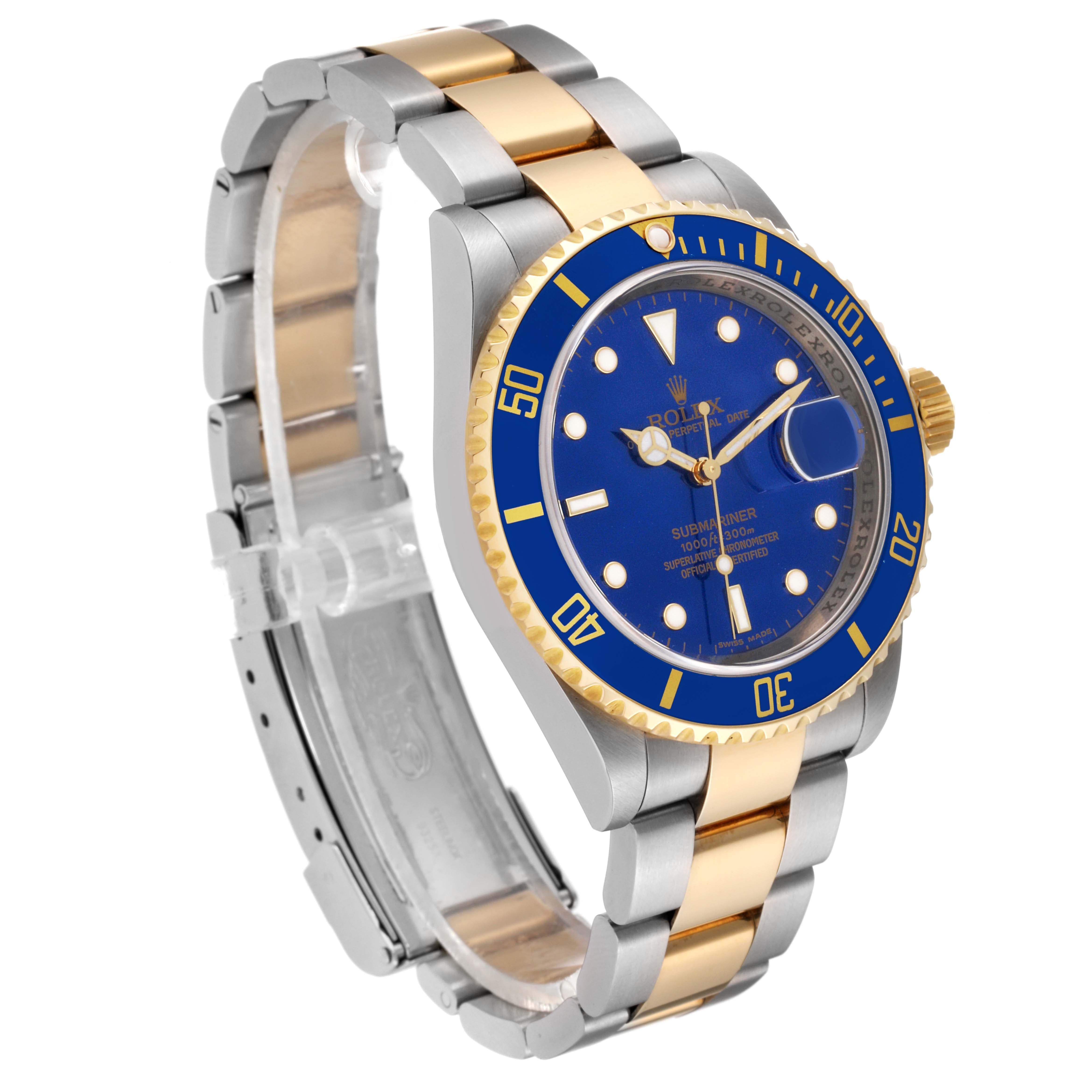 Rolex Submariner Blue Dial Steel Yellow Gold Mens Watch 16613 Box Card For Sale 2