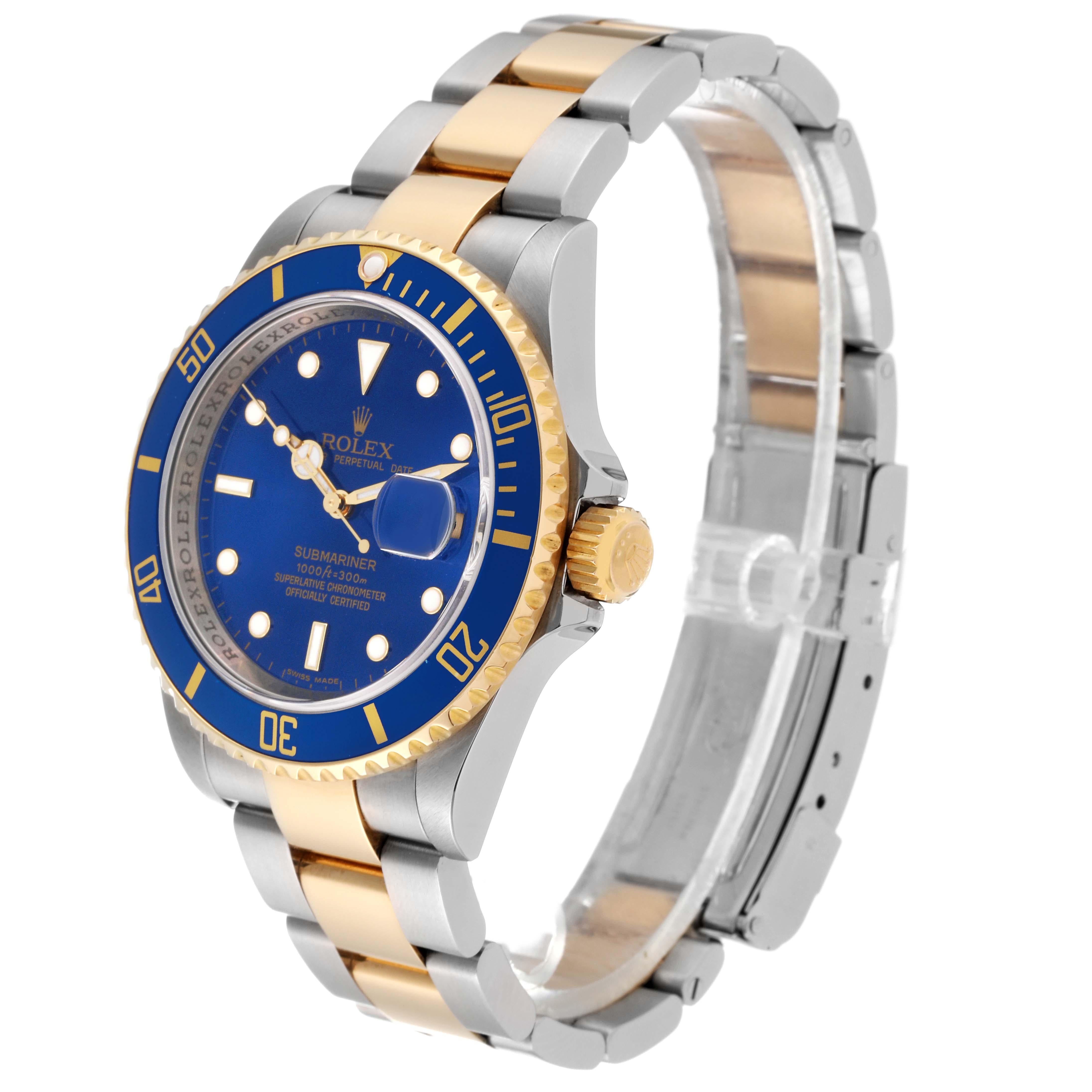 Rolex Submariner Blue Dial Steel Yellow Gold Mens Watch 16613 Box Card For Sale 3