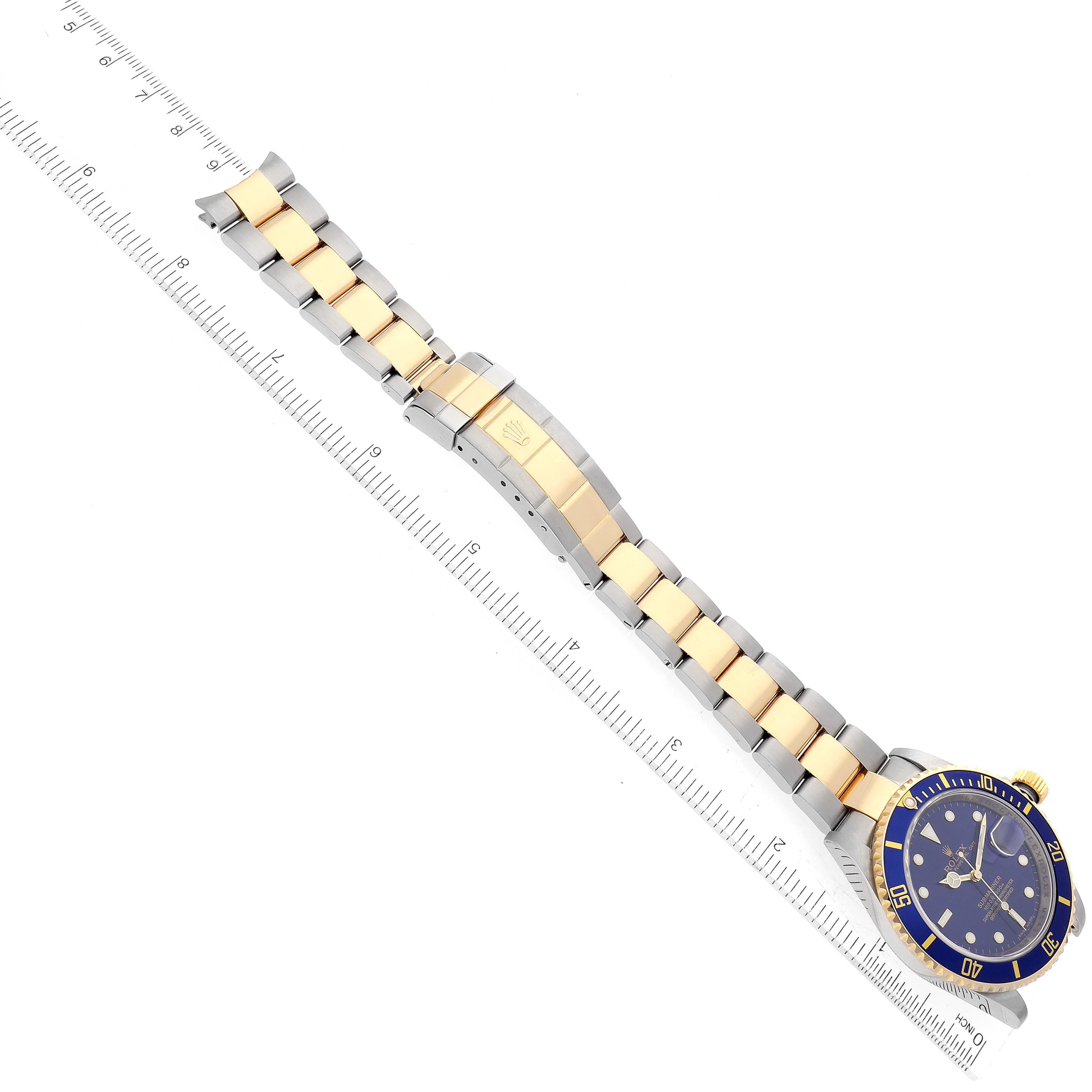 Rolex Montre Submariner bleue à cadran en acier et or jaune, pour hommes 16613, avec carte boîte en vente 4