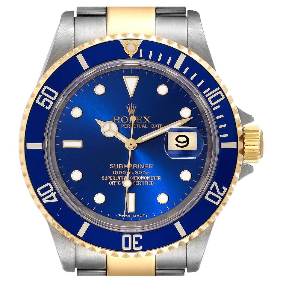 Rolex Submariner Purple Blue Dial Steel Yellow Gold Men's Watch 16613 ...