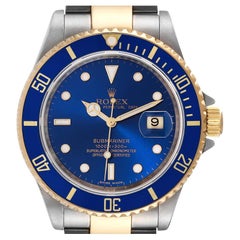 Rolex Submariner Blaues Zifferblatt Stahl-Gelbgold-Herrenuhr 16613 Box Card