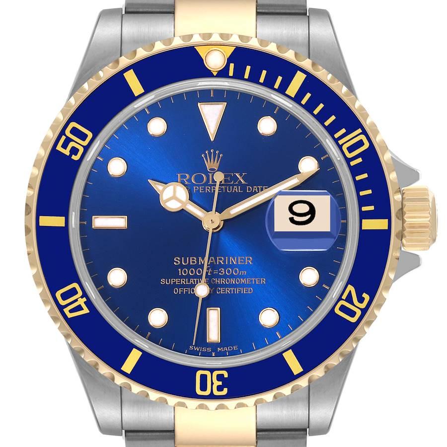 Rolex Submariner Blue Dial Steel Yellow Gold Mens Watch 16613 Box Card