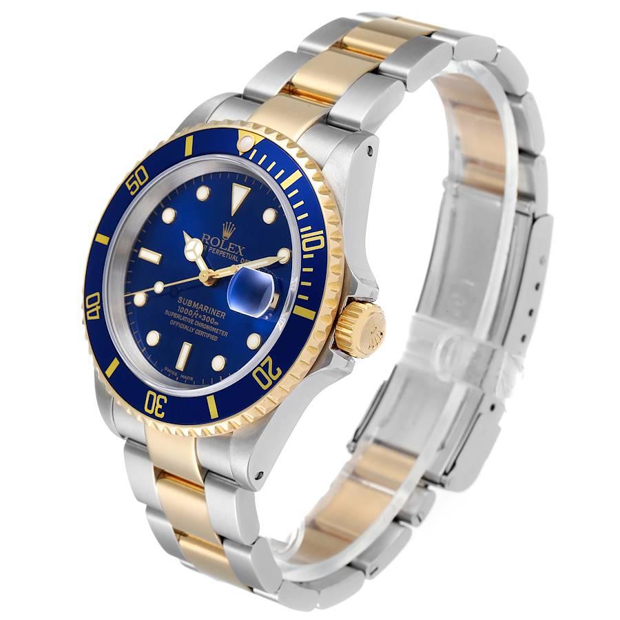 Men's Rolex Submariner Blue Dial Steel Yellow Gold Mens Watch 16613 Box Paper For Sale