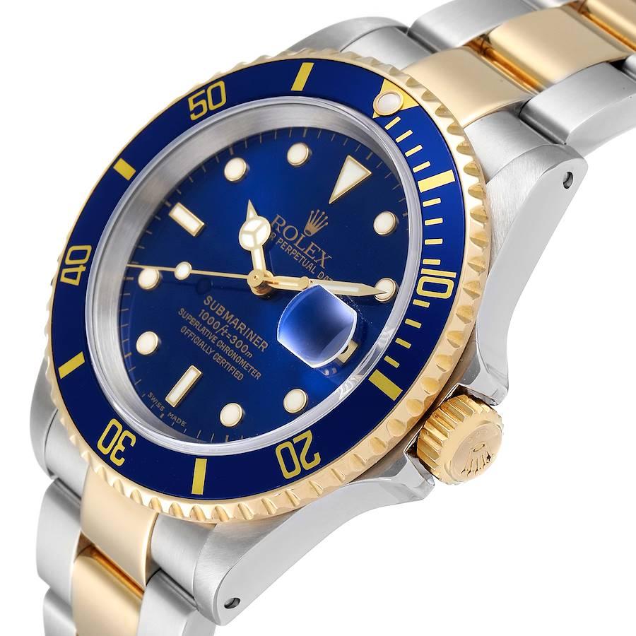 Rolex Submariner Blue Dial Steel Yellow Gold Mens Watch 16613 Box Paper For Sale 1