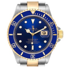 Rolex Submariner Blue Dial Steel Yellow Gold Mens Watch 16613 Box Paper