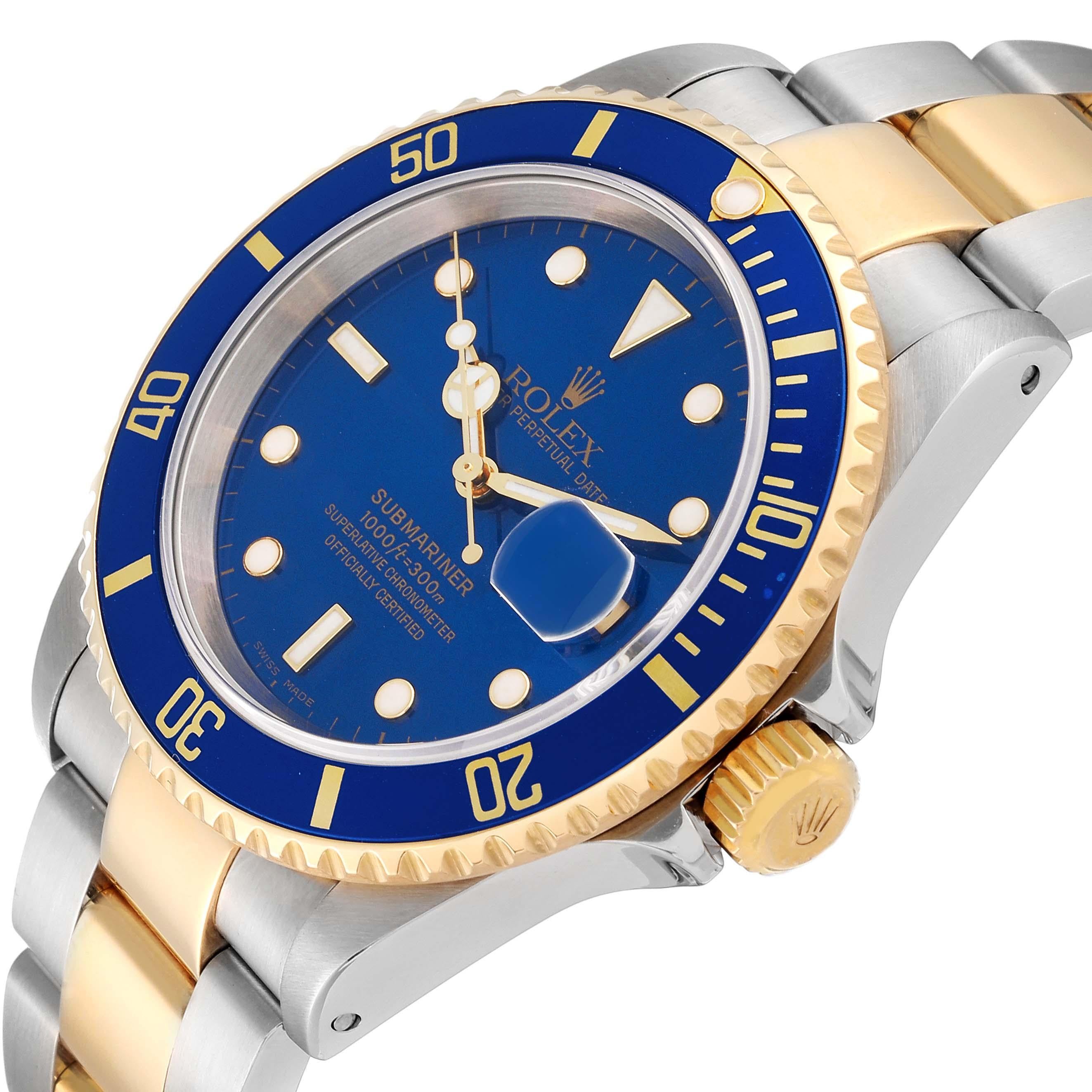 Men's Rolex Submariner Blue Dial Steel Yellow Gold Mens Watch 16613 Box Papers