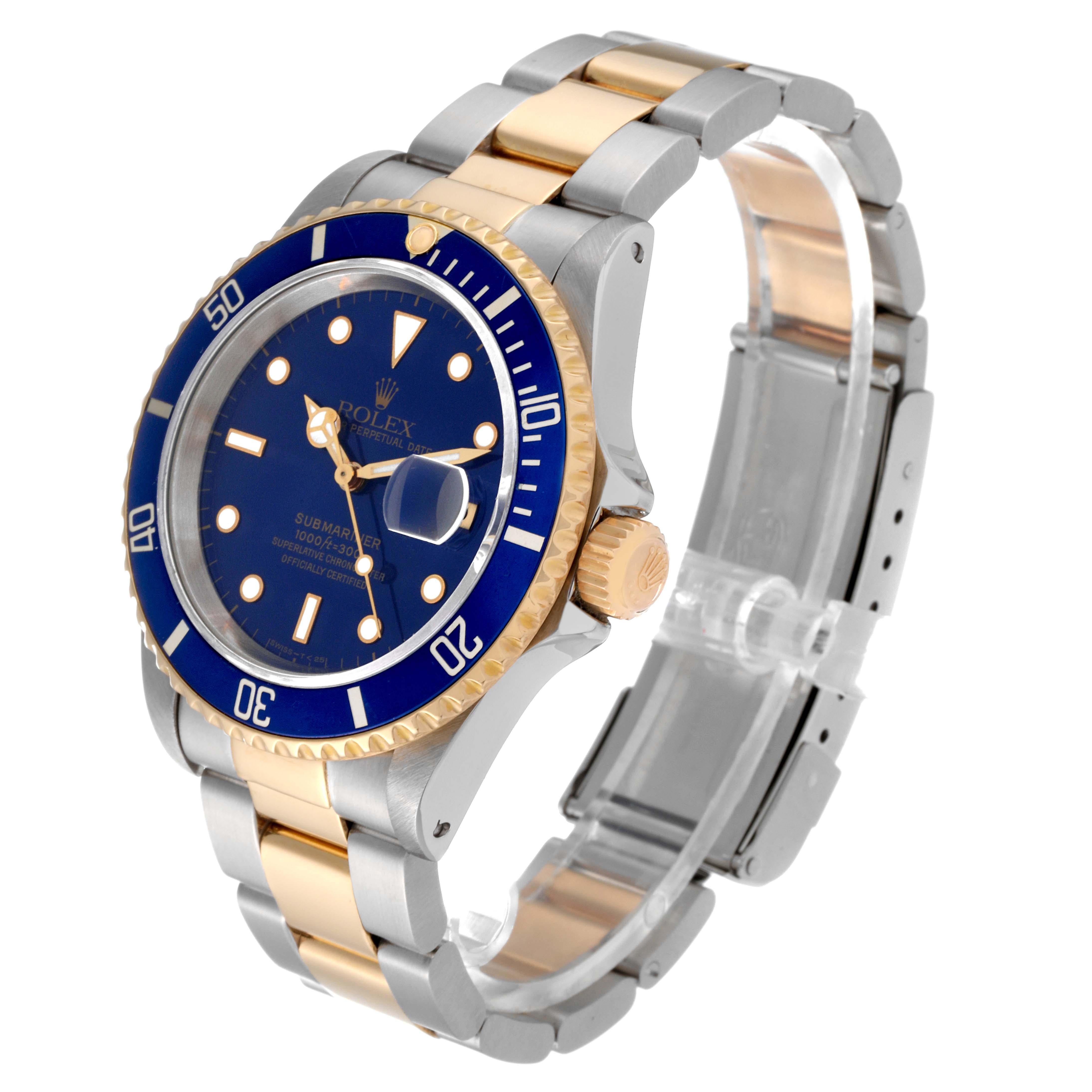 Men's Rolex Submariner Blue Dial Steel Yellow Gold Mens Watch 16613 Box Papers