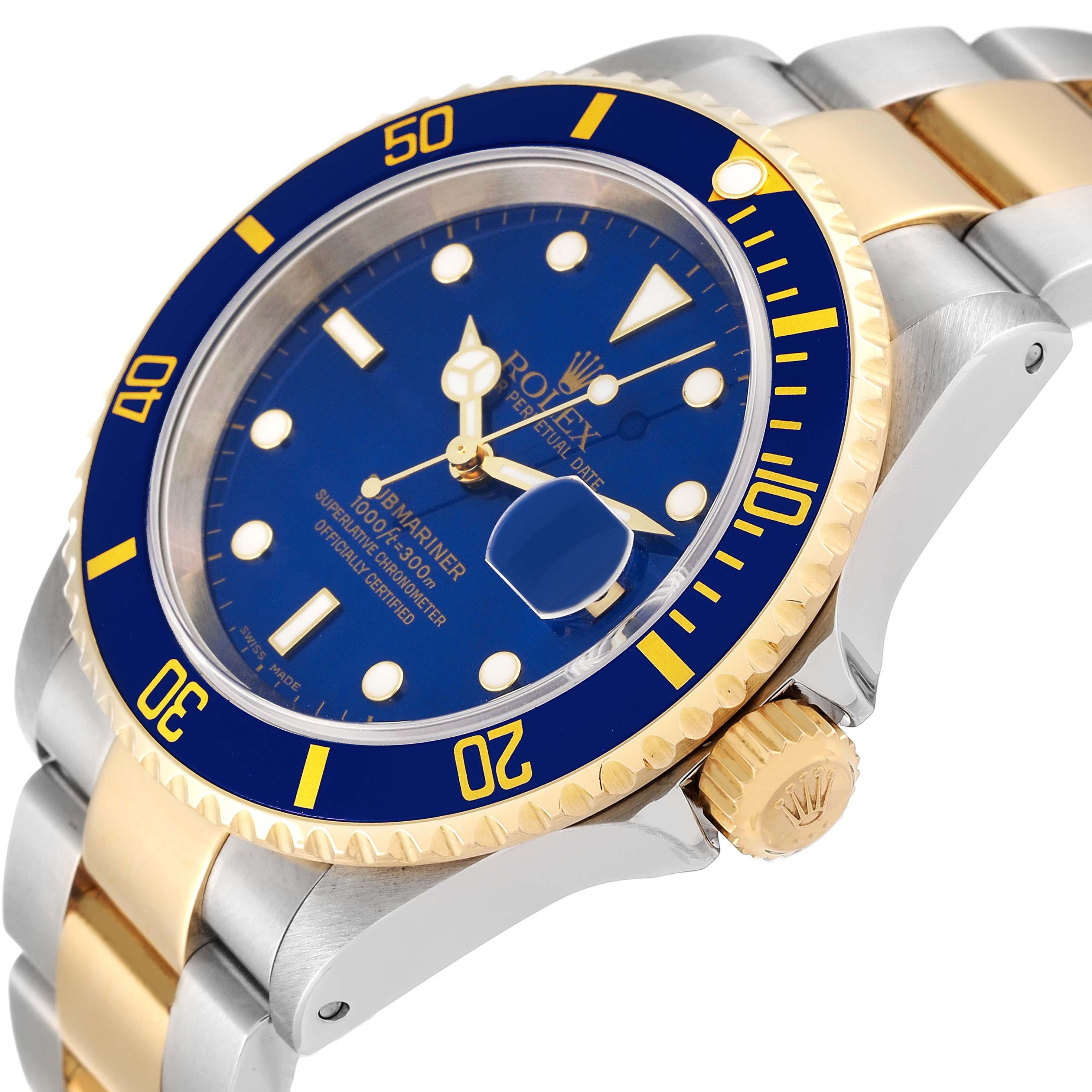 Men's Rolex Submariner Blue Dial Steel Yellow Gold Mens Watch 16613 Box Papers