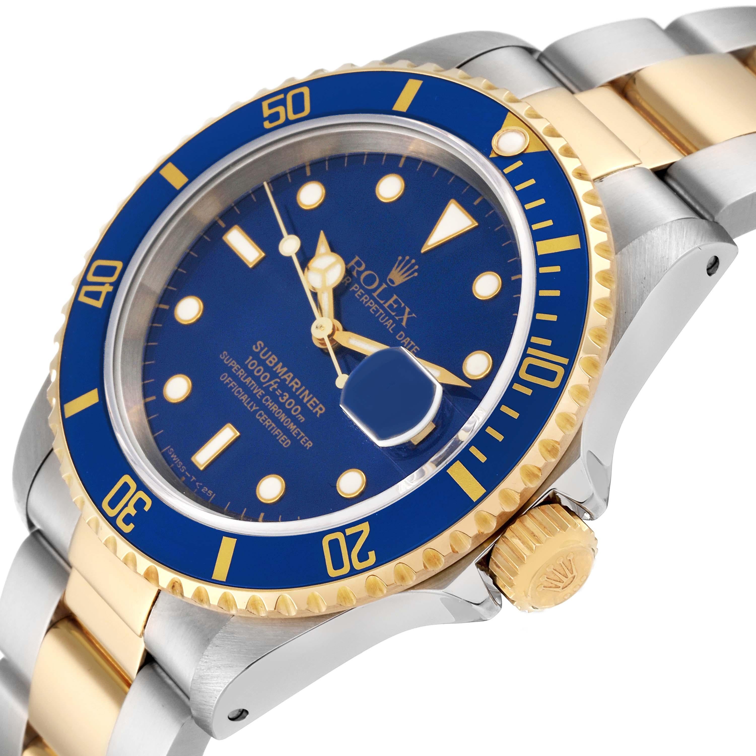 Rolex Submariner Blue Dial Steel Yellow Gold Mens Watch 16613 Box Papers In Excellent Condition In Atlanta, GA