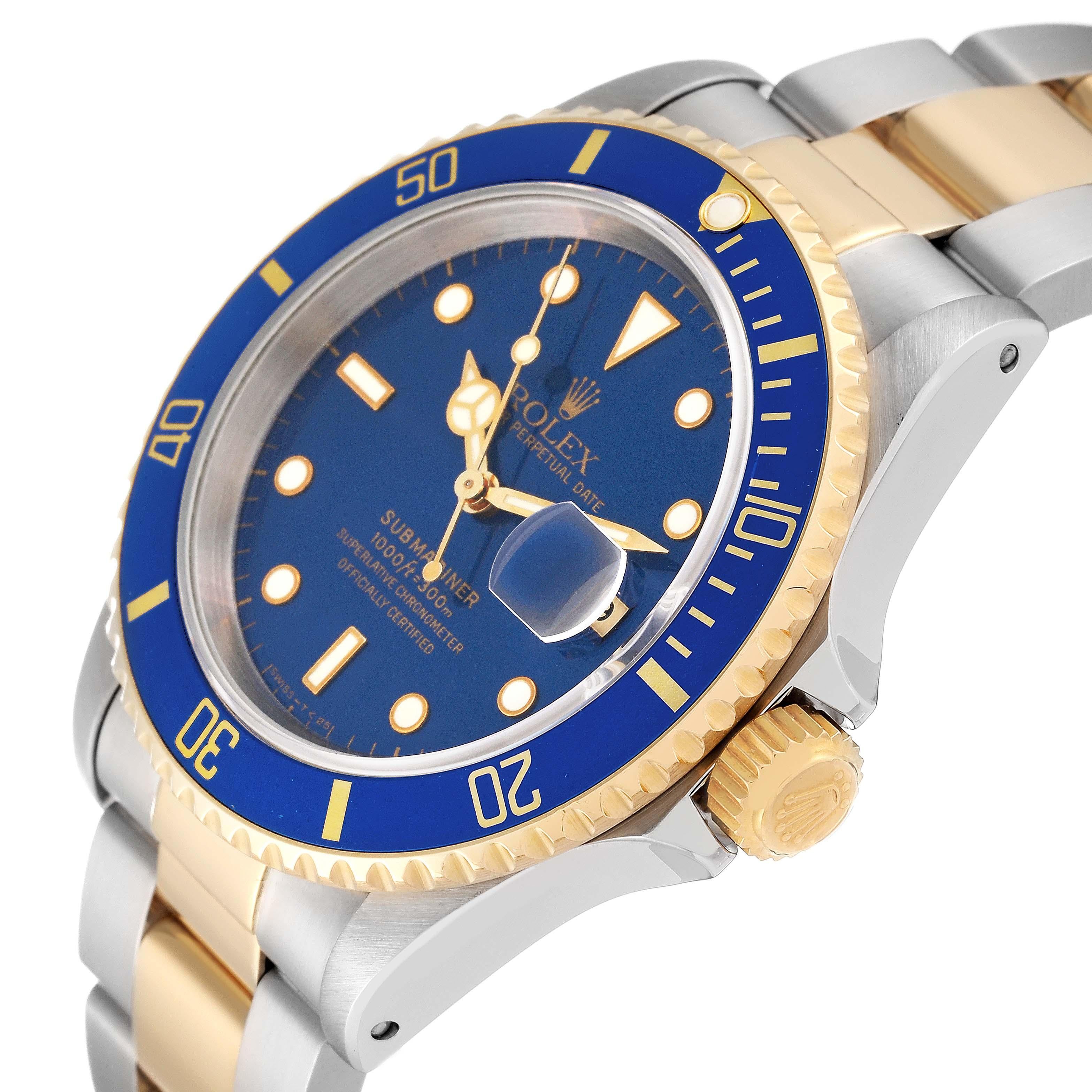 Rolex Submariner Blue Dial Steel Yellow Gold Mens Watch 16613 Box Papers 1