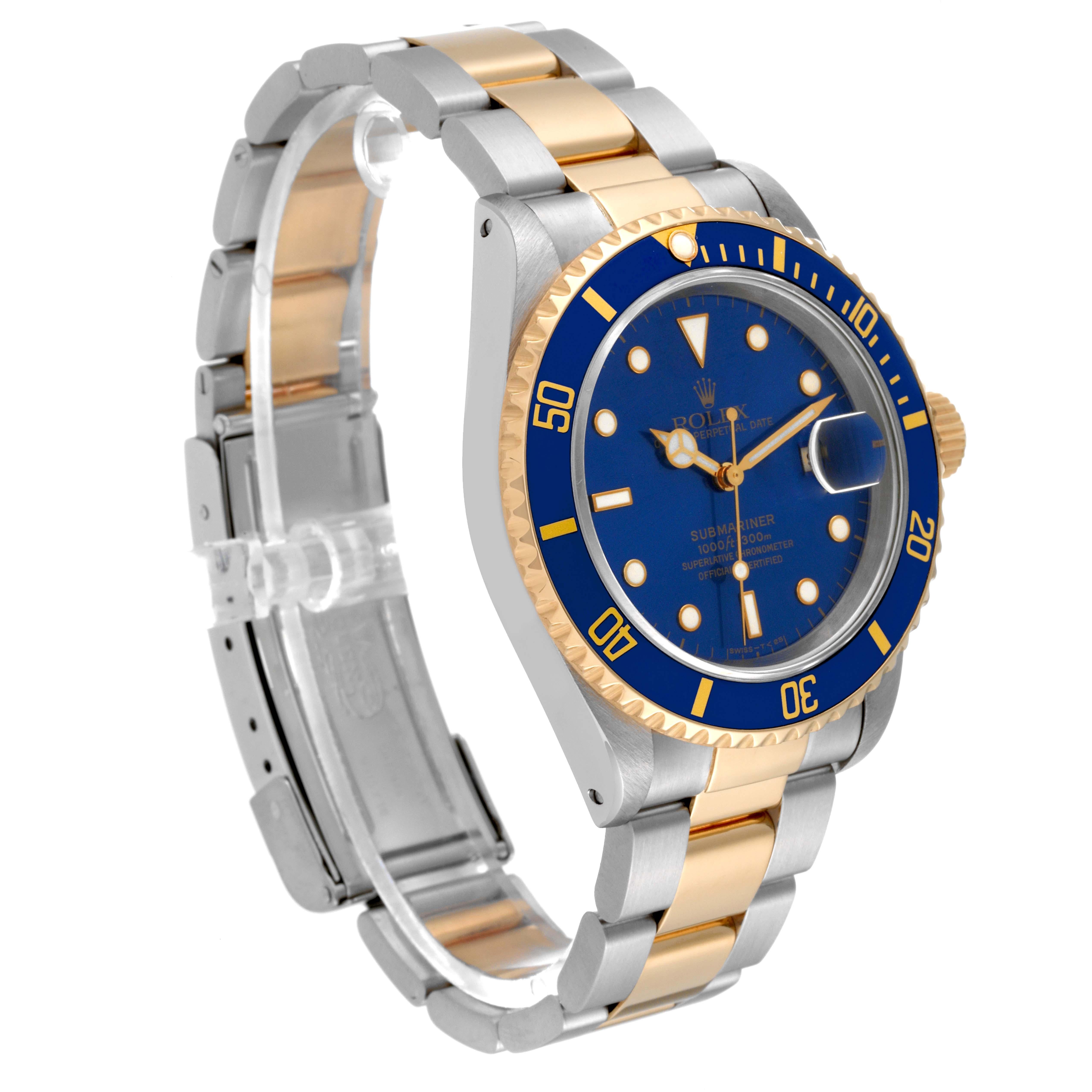Rolex Submariner Blue Dial Steel Yellow Gold Mens Watch 16613 Box Papers For Sale 1