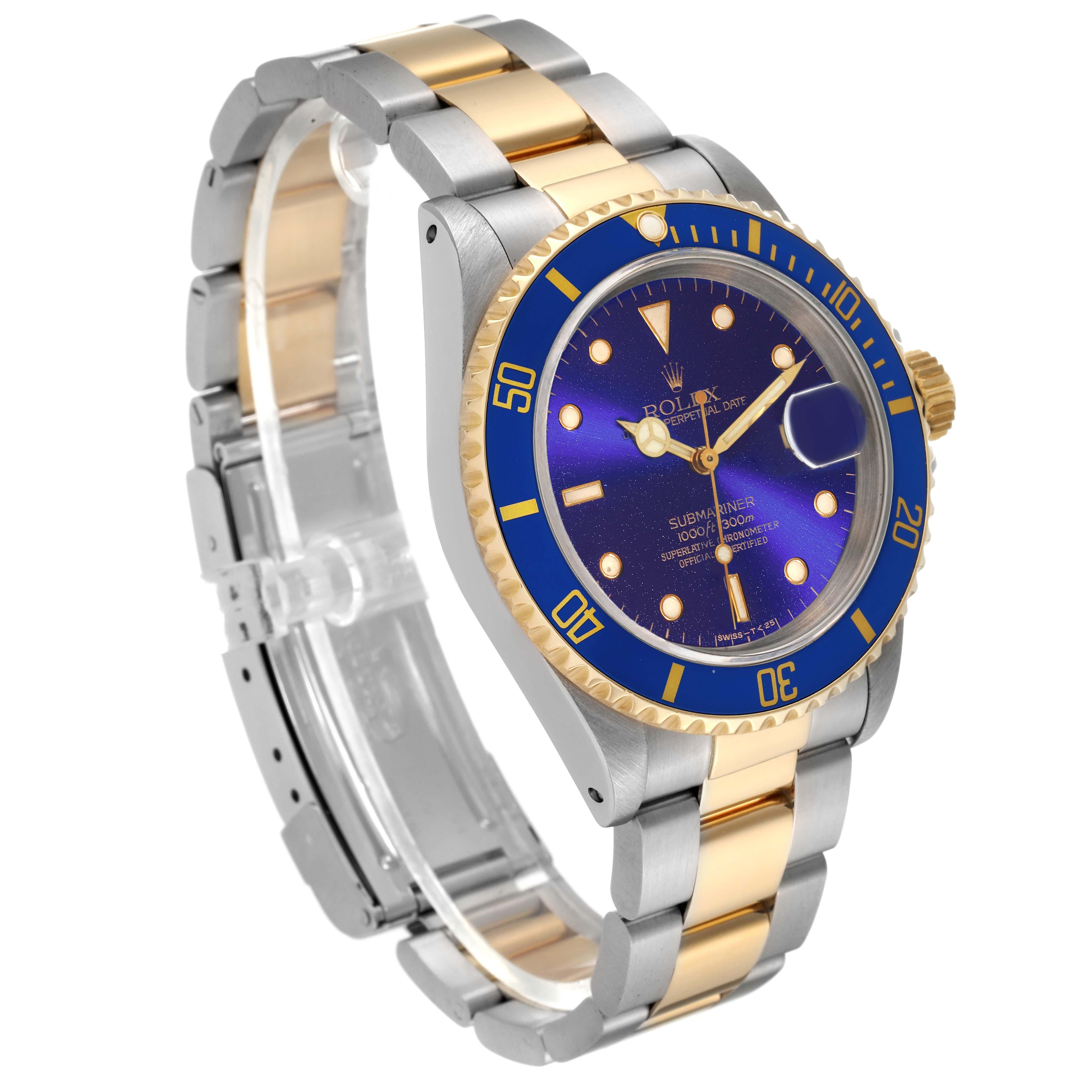 Rolex Submariner Blue Dial Steel Yellow Gold Mens Watch 16613 Box Papers For Sale 1