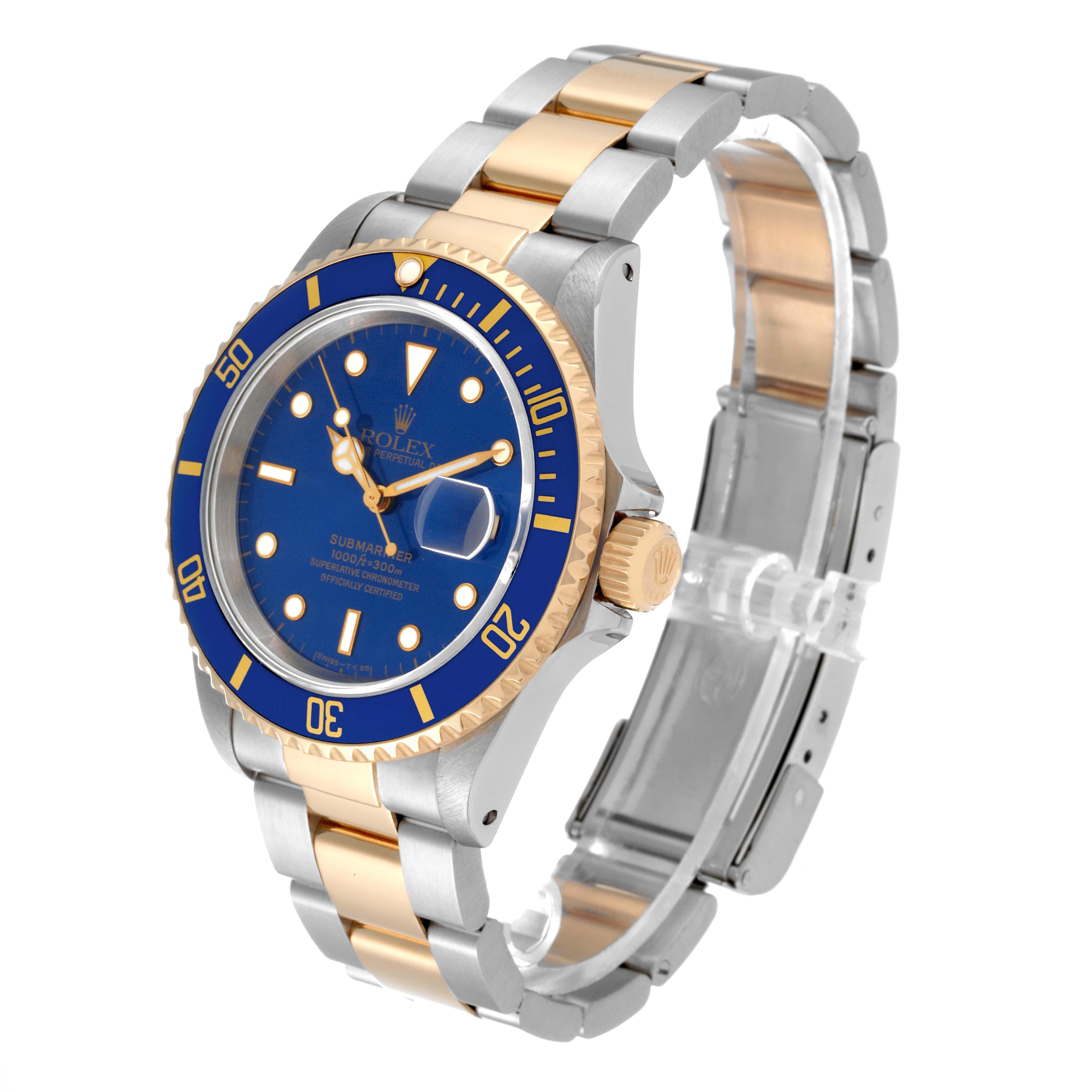 Rolex Submariner Blue Dial Steel Yellow Gold Mens Watch 16613 Box Papers For Sale 3