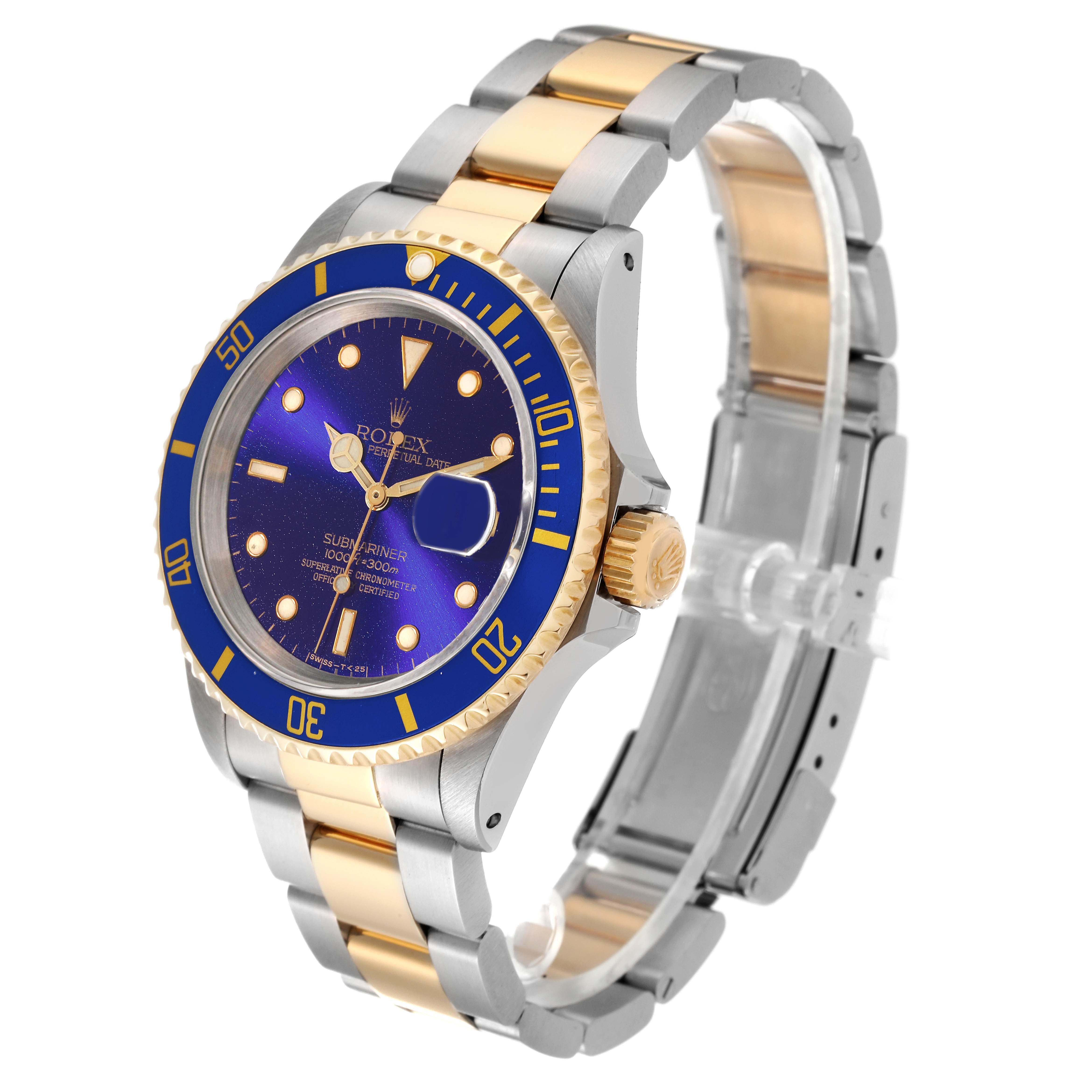 Rolex Submariner Blue Dial Steel Yellow Gold Mens Watch 16613 Box Papers For Sale 3
