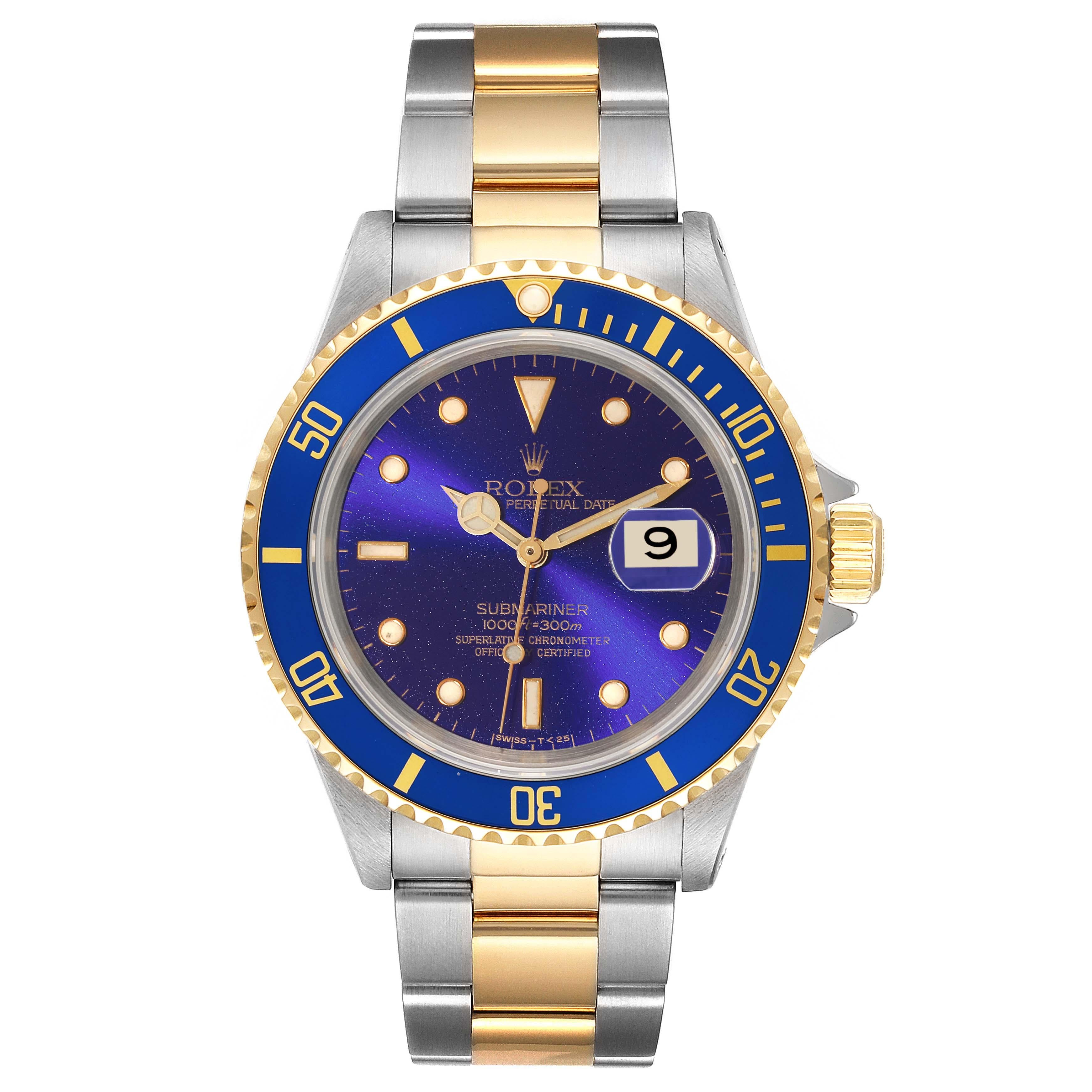 Rolex Submariner Blue Dial Steel Yellow Gold Mens Watch 16613 Box Papers For Sale 4