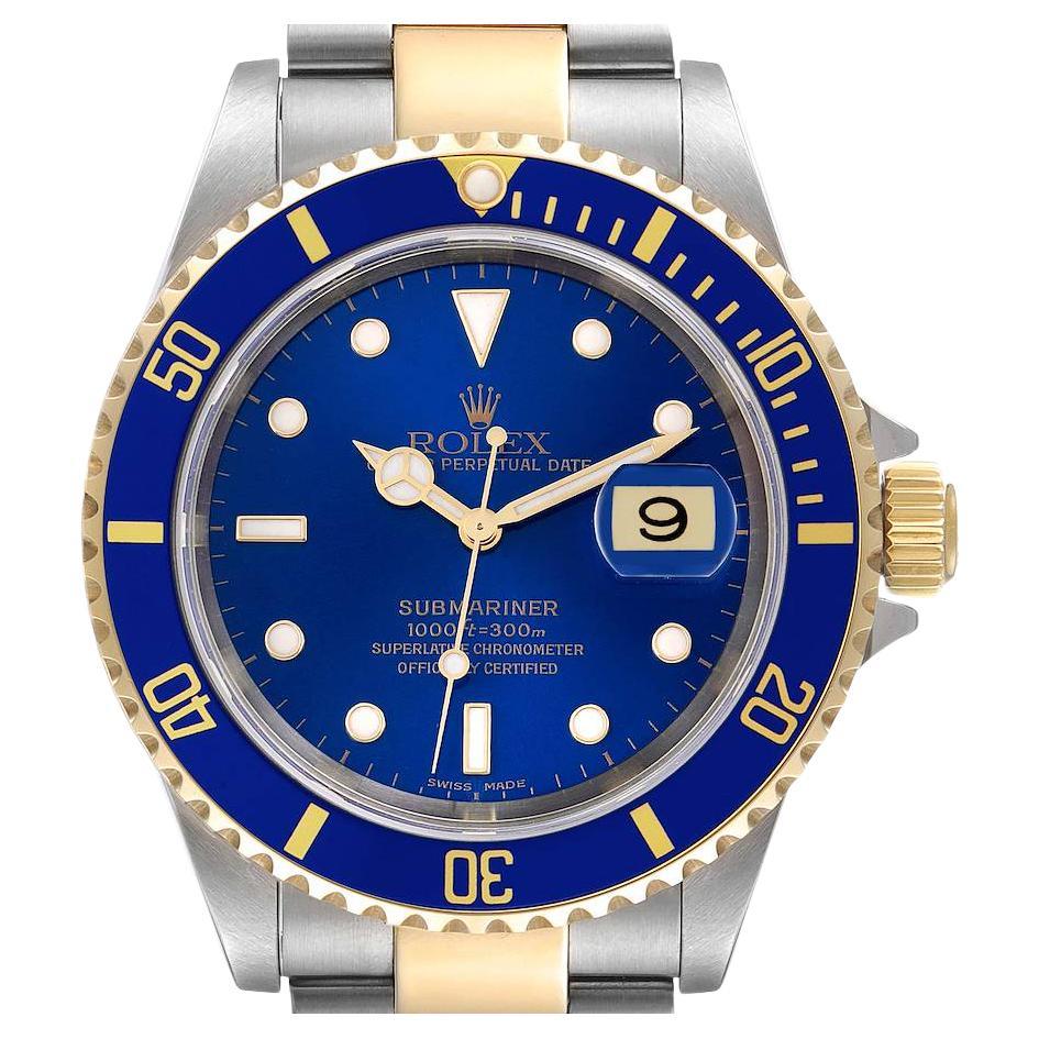 Rolex Submariner Blue Dial Steel Yellow Gold Mens Watch 16613 Box Papers