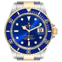 Rolex Submariner Blue Dial Steel Yellow Gold Mens Watch 16613 Box Papers