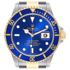 Rolex Submariner Blue Dial Steel Yellow Gold Mens Watch 16613 Box Papers