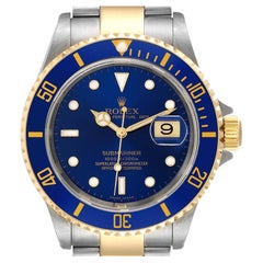 Rolex Submariner Blue Dial Steel Yellow Gold Mens Watch 16613 Box Service Card
