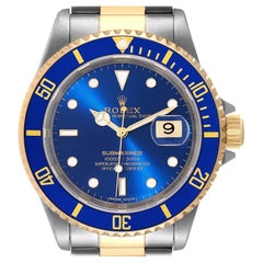 Rolex Submariner Blue Dial Steel Yellow Gold Mens Watch 16613 Box Service Card