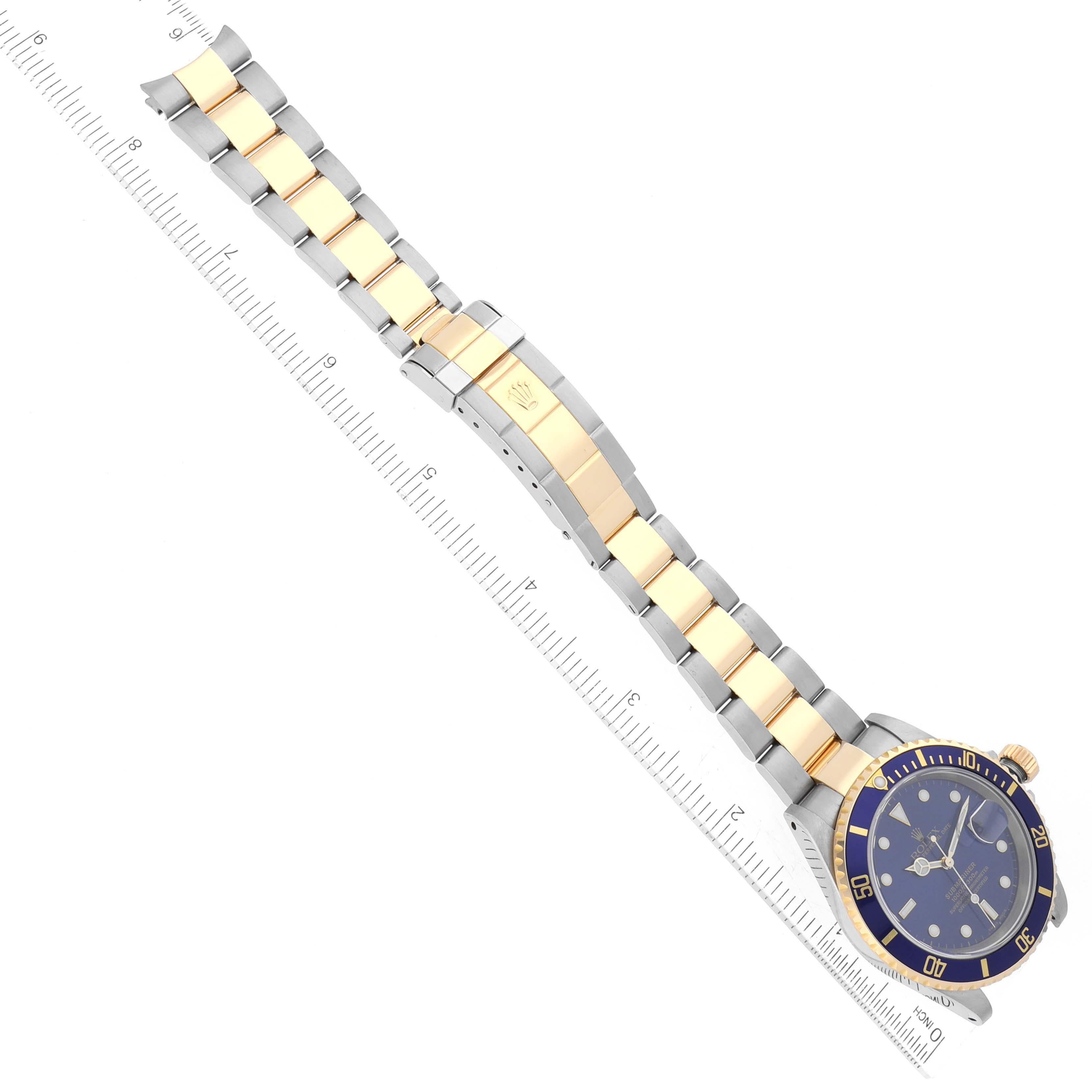 Rolex Submariner Blaues Zifferblatt Stahl-Gelbgold-Herrenuhr 16613 im Angebot 8
