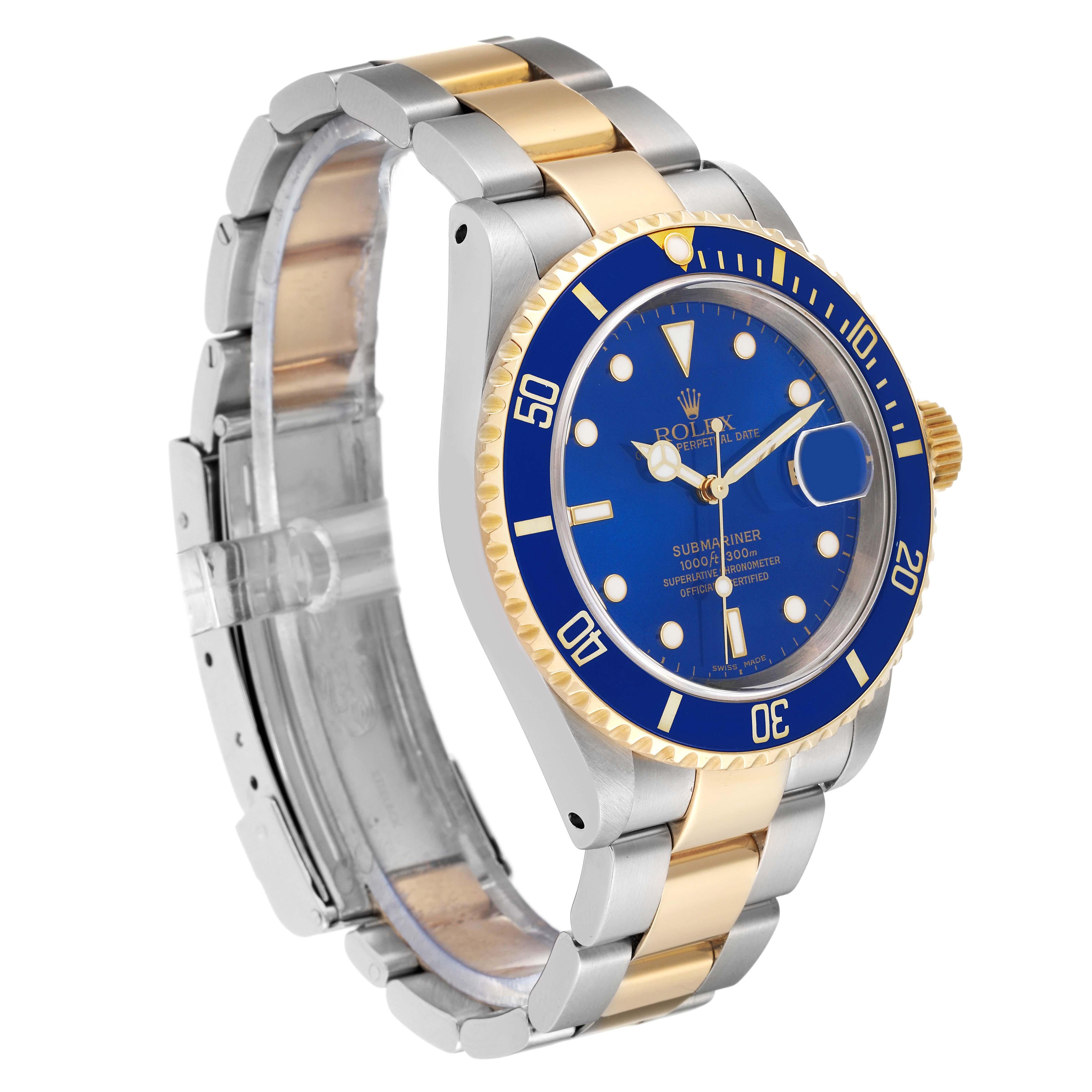Rolex Submariner Blue Dial Steel Yellow Gold Mens Watch 16613 In Excellent Condition In Atlanta, GA