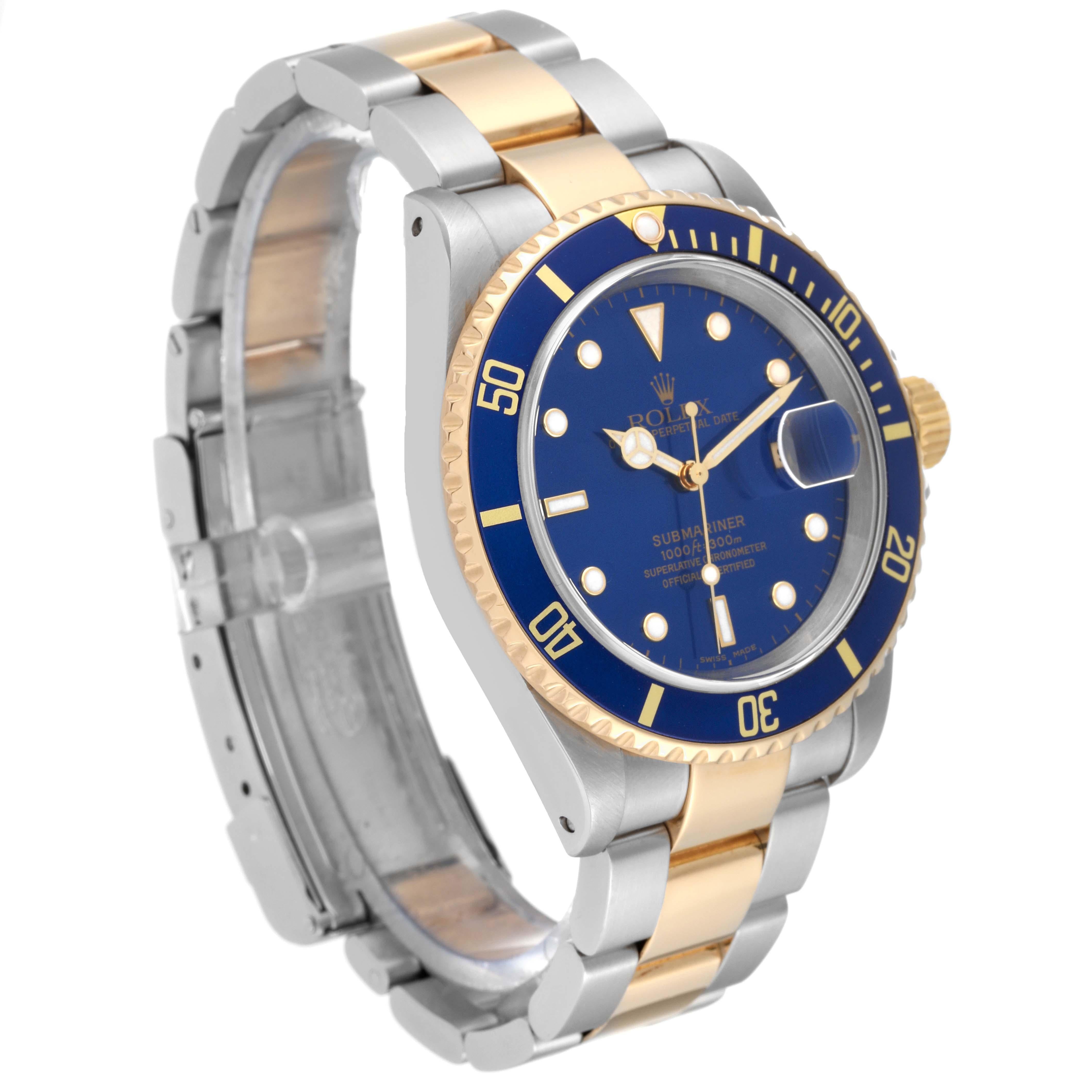 Rolex Submariner Blue Dial Steel Yellow Gold Mens Watch 16613 In Excellent Condition In Atlanta, GA