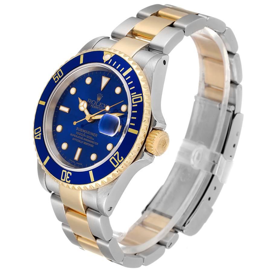 Rolex Submariner Blue Dial Steel Yellow Gold Mens Watch 16613 In Excellent Condition For Sale In Atlanta, GA