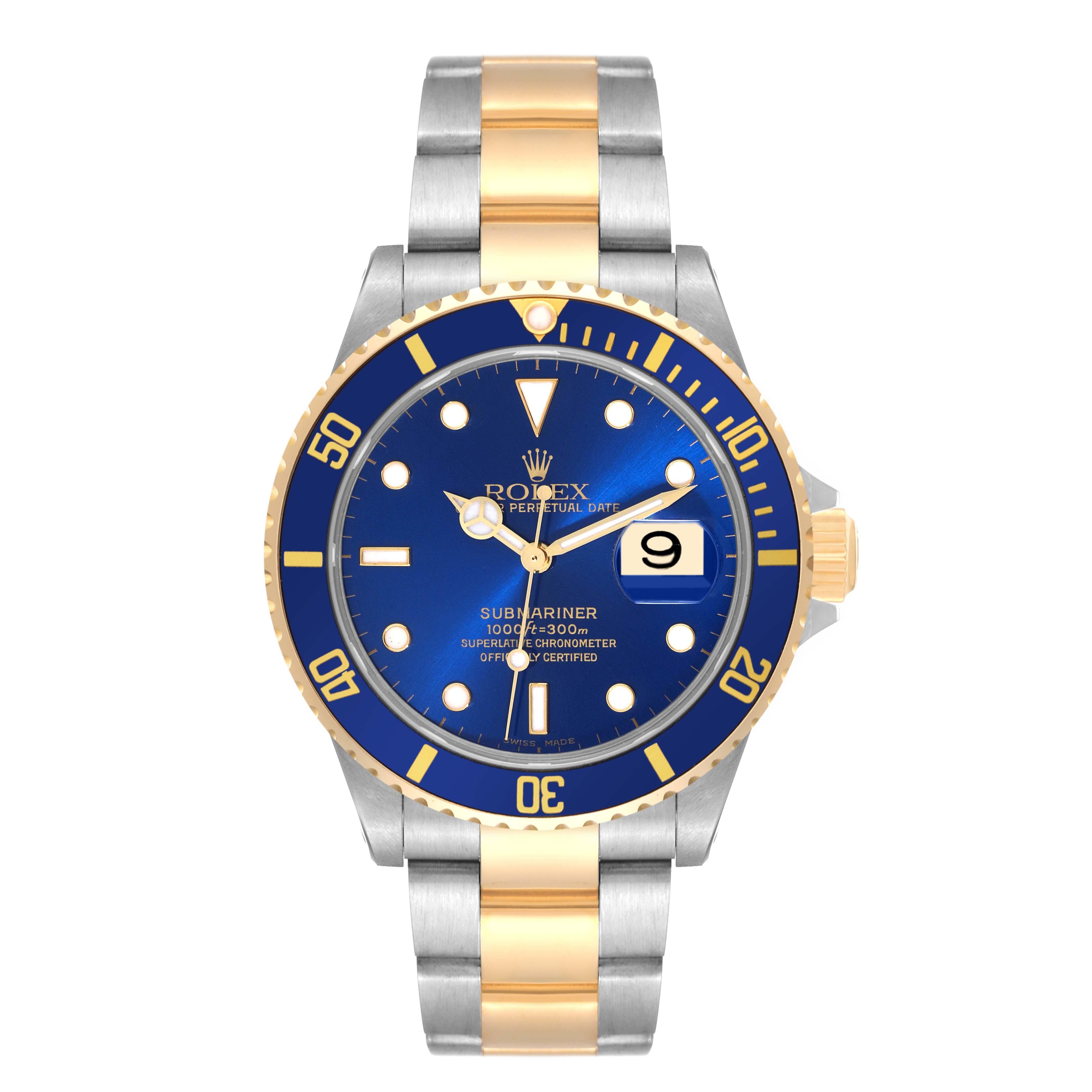 Rolex Submariner Blaues Zifferblatt Stahl-Gelbgold-Herrenuhr 16613 im Angebot 1