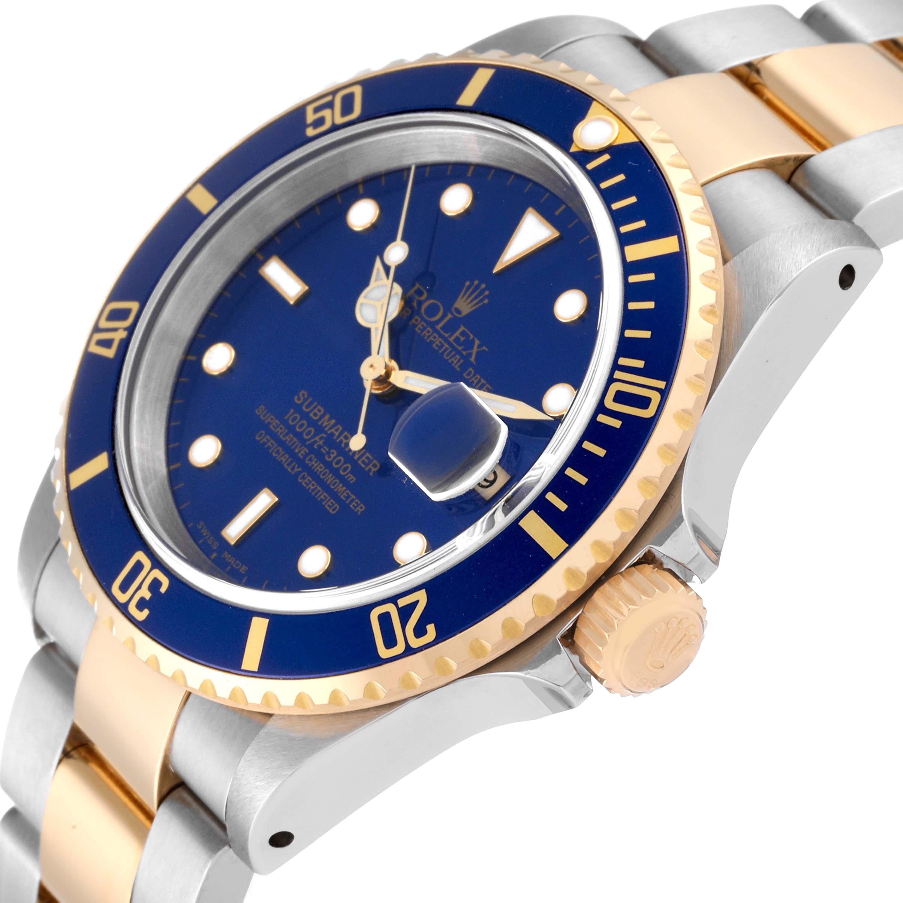 Rolex Submariner Blaues Zifferblatt Stahl-Gelbgold-Herrenuhr 16613 im Angebot 4