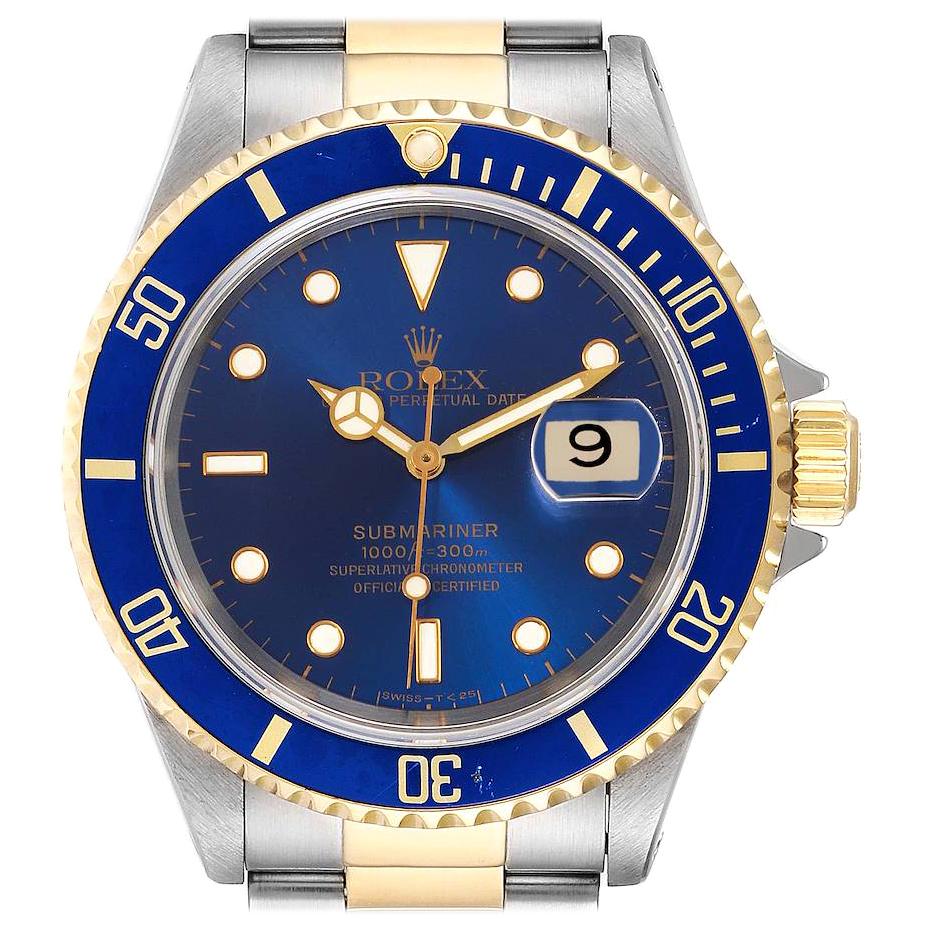 Rolex Submariner Blue Dial Steel Yellow Gold Mens Watch 16613