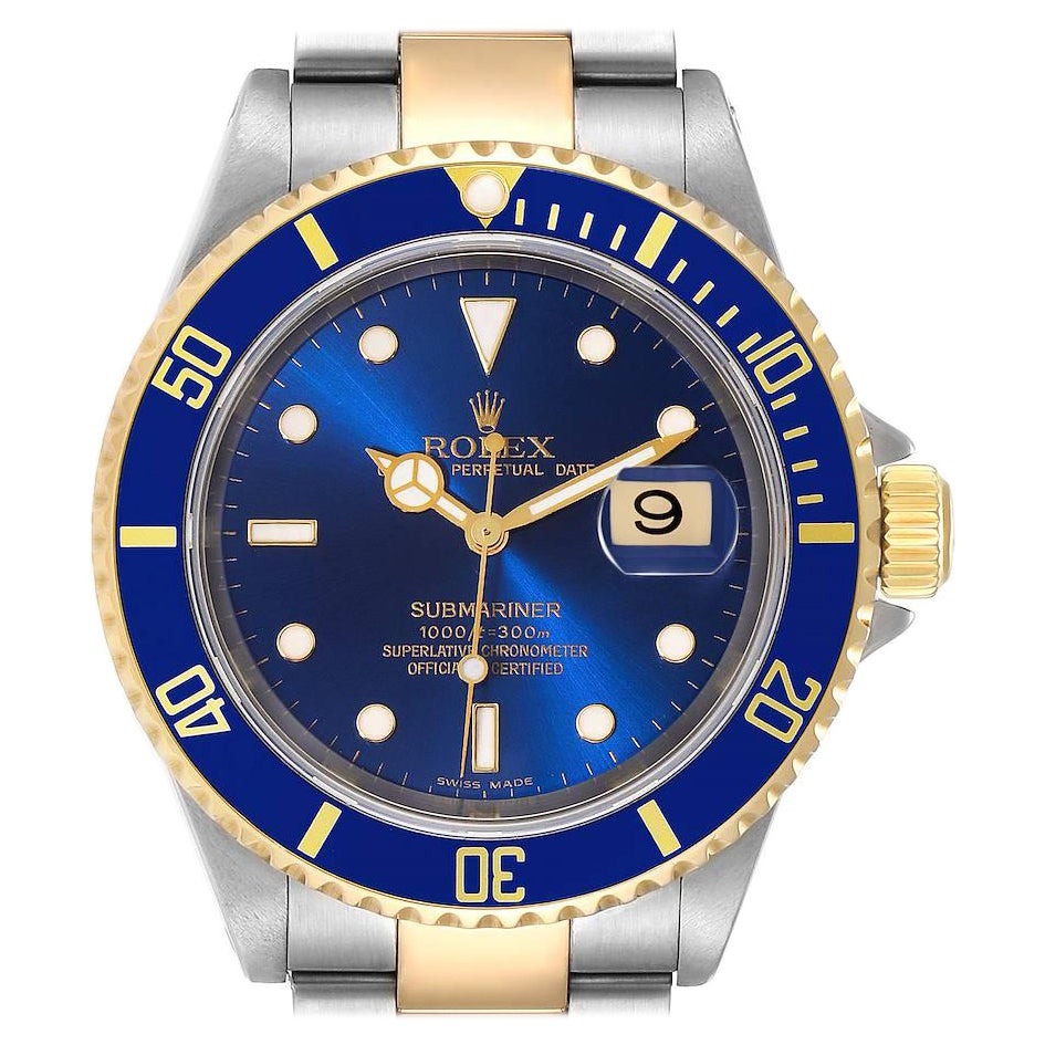 Rolex Submariner Blue Dial Steel Yellow Gold Mens Watch 16613 For Sale