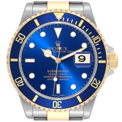 Rolex Submariner Blue Dial Steel Yellow Gold Mens Watch 16613
