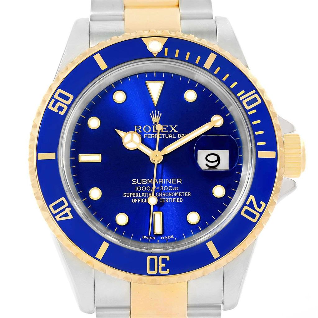 Rolex Submariner Blue Dial Steel Yellow Gold Men's Watch 16613 For Sale