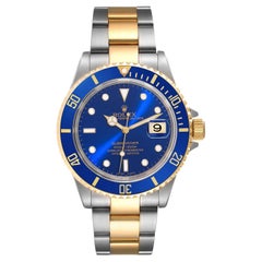 Rolex Submariner Blue Dial Two Tone Steel Yellow Gold Oyster Mens Watch 16613T
