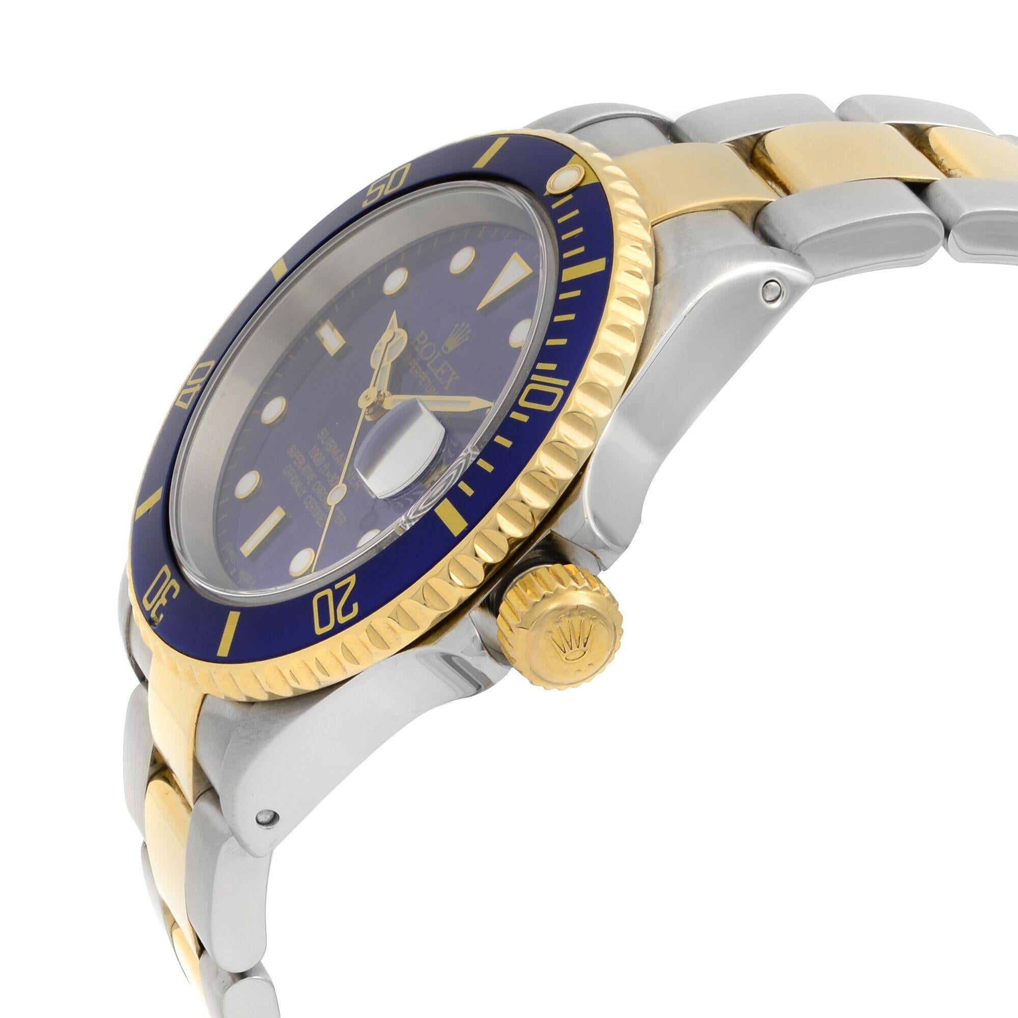 Modern Rolex Submariner Blue on Blue 18 Karat Gold Steel Automatic Men's Watch 16613