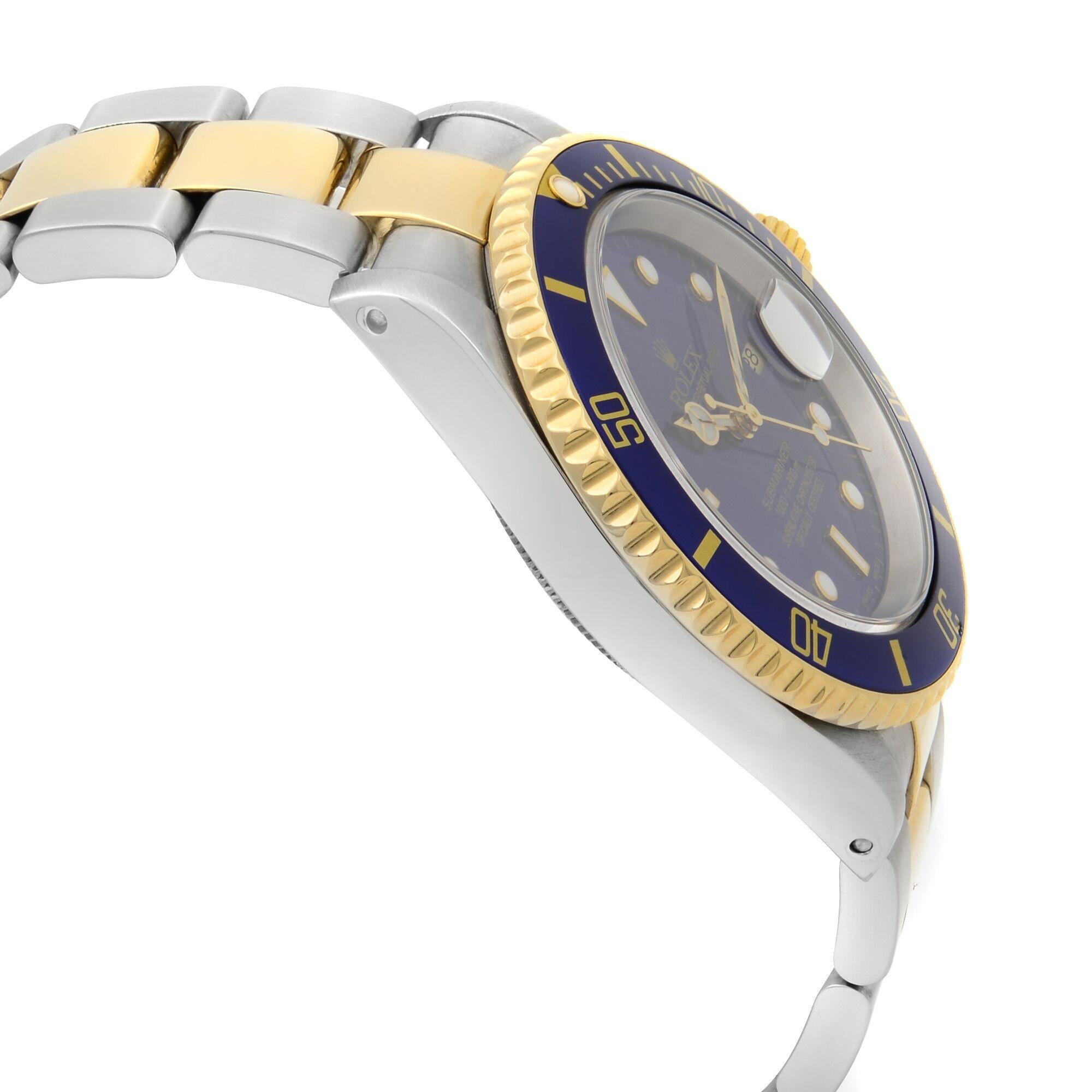 Rolex Submariner Blue on Blue 18 Karat Gold Steel Automatic Men's Watch 16613 In Good Condition In New York, NY