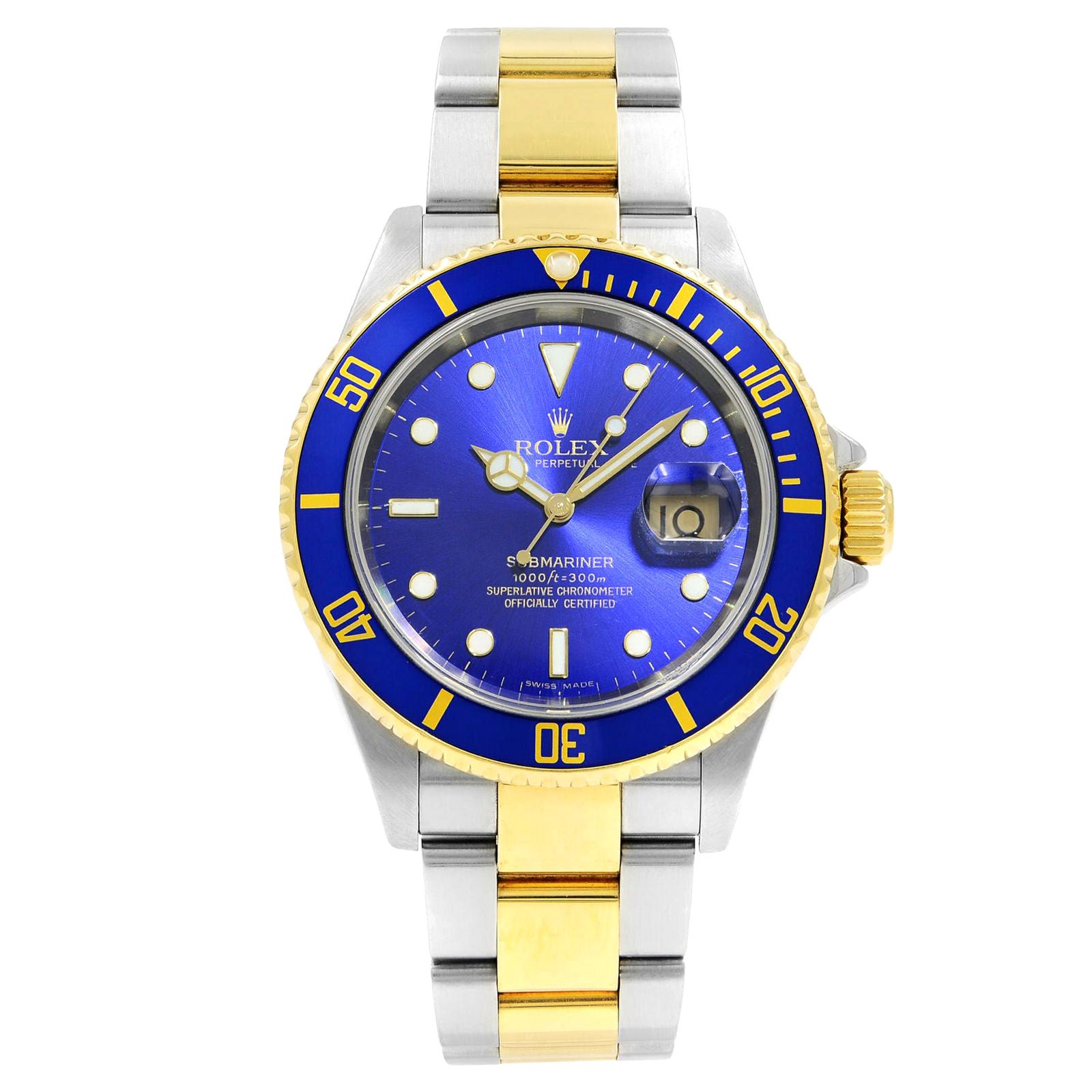 Rolex Submariner Blue on Blue 18 Karat Gold Steel Automatic Men's Watch 16613