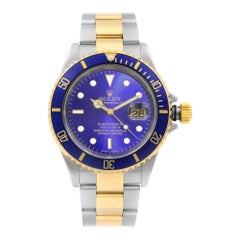 Used Rolex Submariner Blue on Blue 18 Karat Gold Steel Automatic Men's Watch 16613