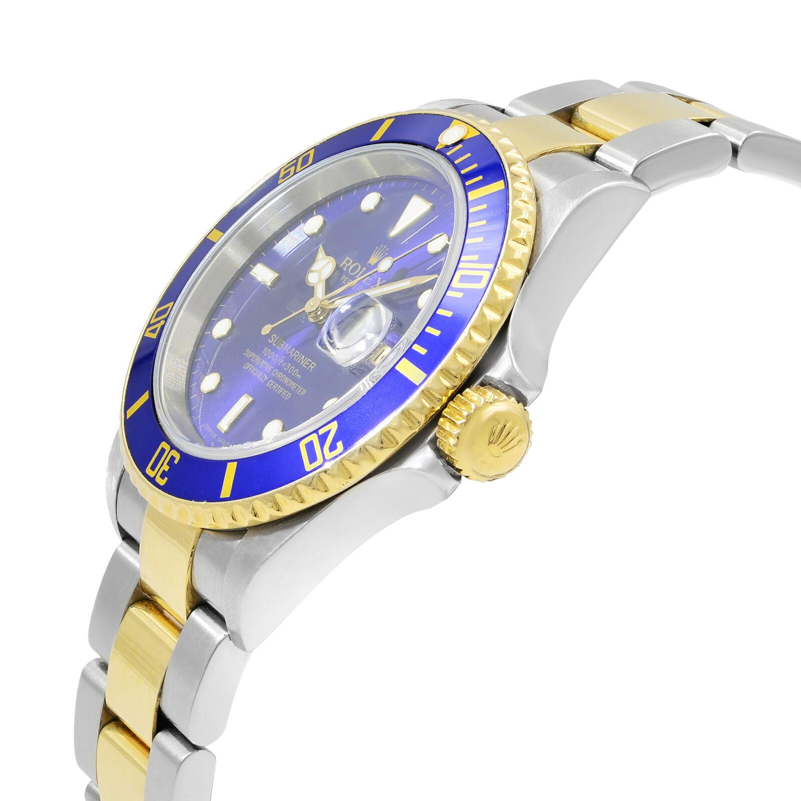 Rolex Submariner Blue on Blue 18 Karat Gold Steel Automatic Men's Watch 16613 In Good Condition In New York, NY