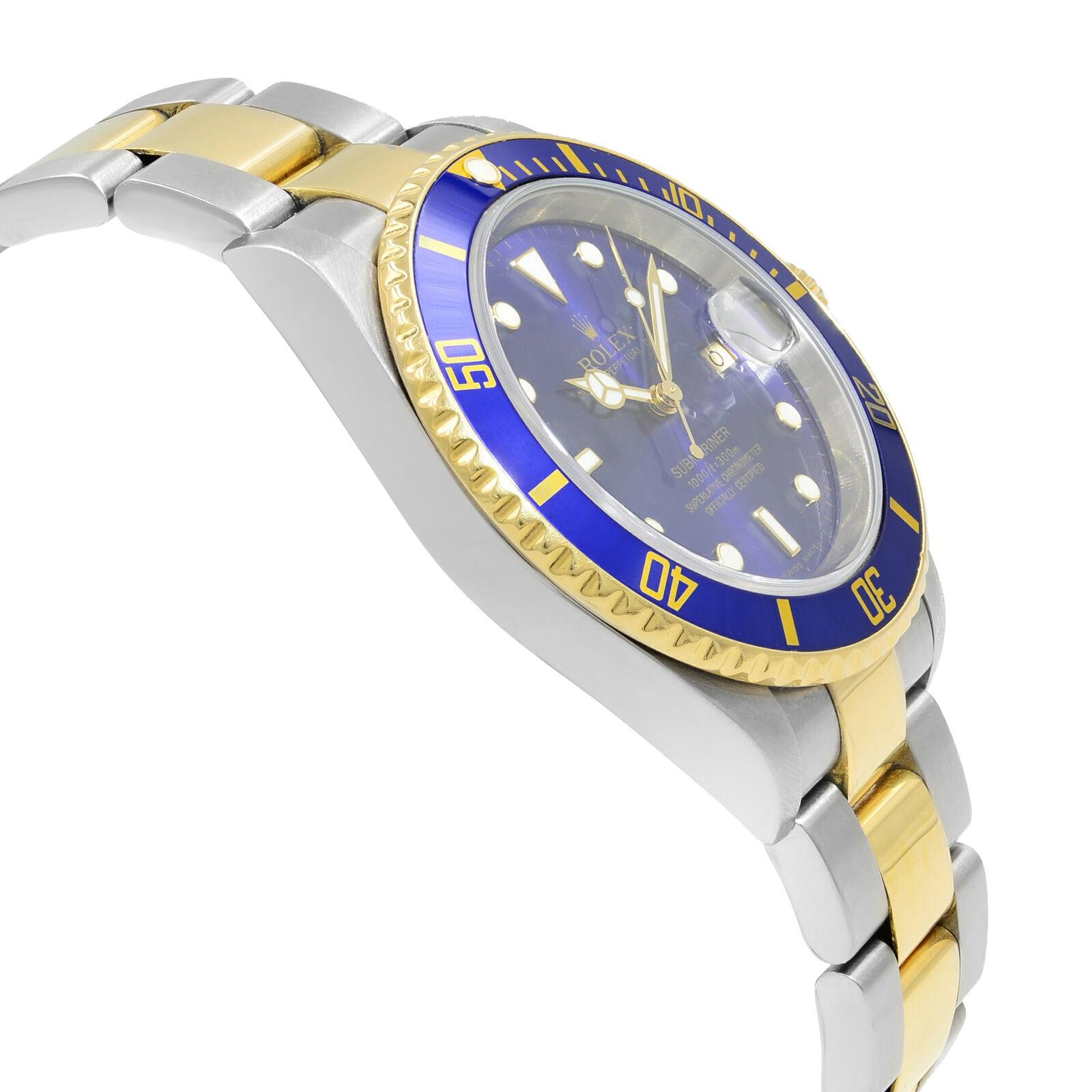 Rolex Submariner Blue on Blue 18 Karat Gold Steel Automatic Men's Watch 16613 1