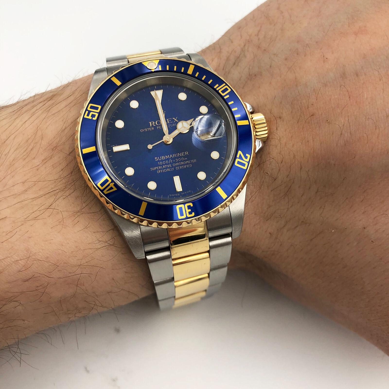 Rolex Submariner Blue on Blue 18 Karat Gold Steel Automatic Men's Watch 16613 4