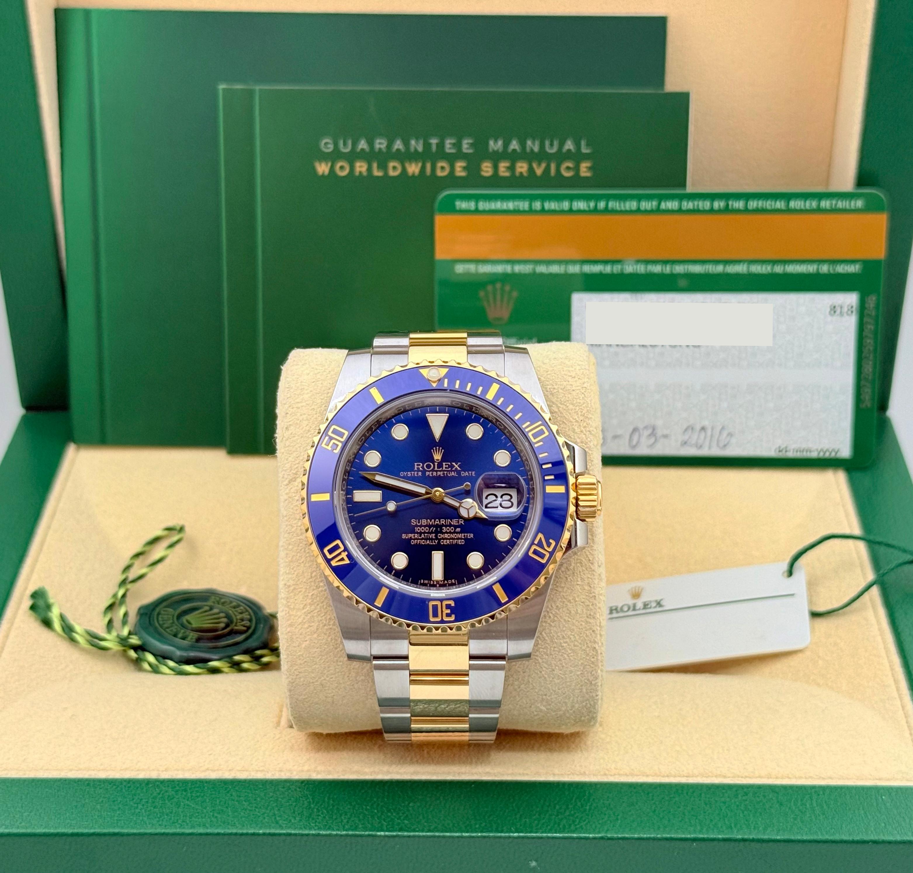Modellnummer: 116613LB

Seriennummer: 40P*****

Jahr: 2016

Modell: Rolex Submariner 