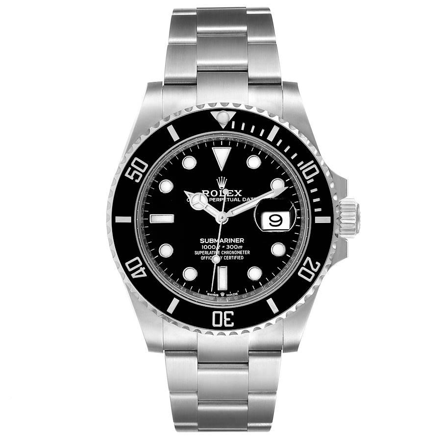 Rolex Submariner Cerachrom Bezel Oystersteel Mens Watch 126610 Unworn. Officially certified chronometer self-winding movement. Stainless steel case 41 mm in diameter. Rolex logo on a crown. Unidirectional rotating black ceramic bezel with 60 minutes