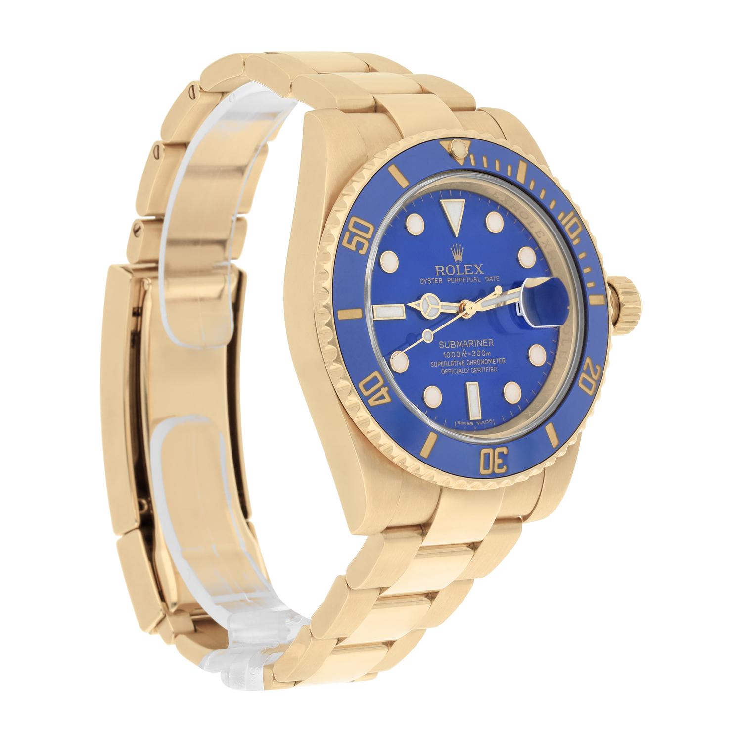Rolex Submariner Ceramic Blue 116618LB Yellow Gold 40mm Watch Complete For Sale 1